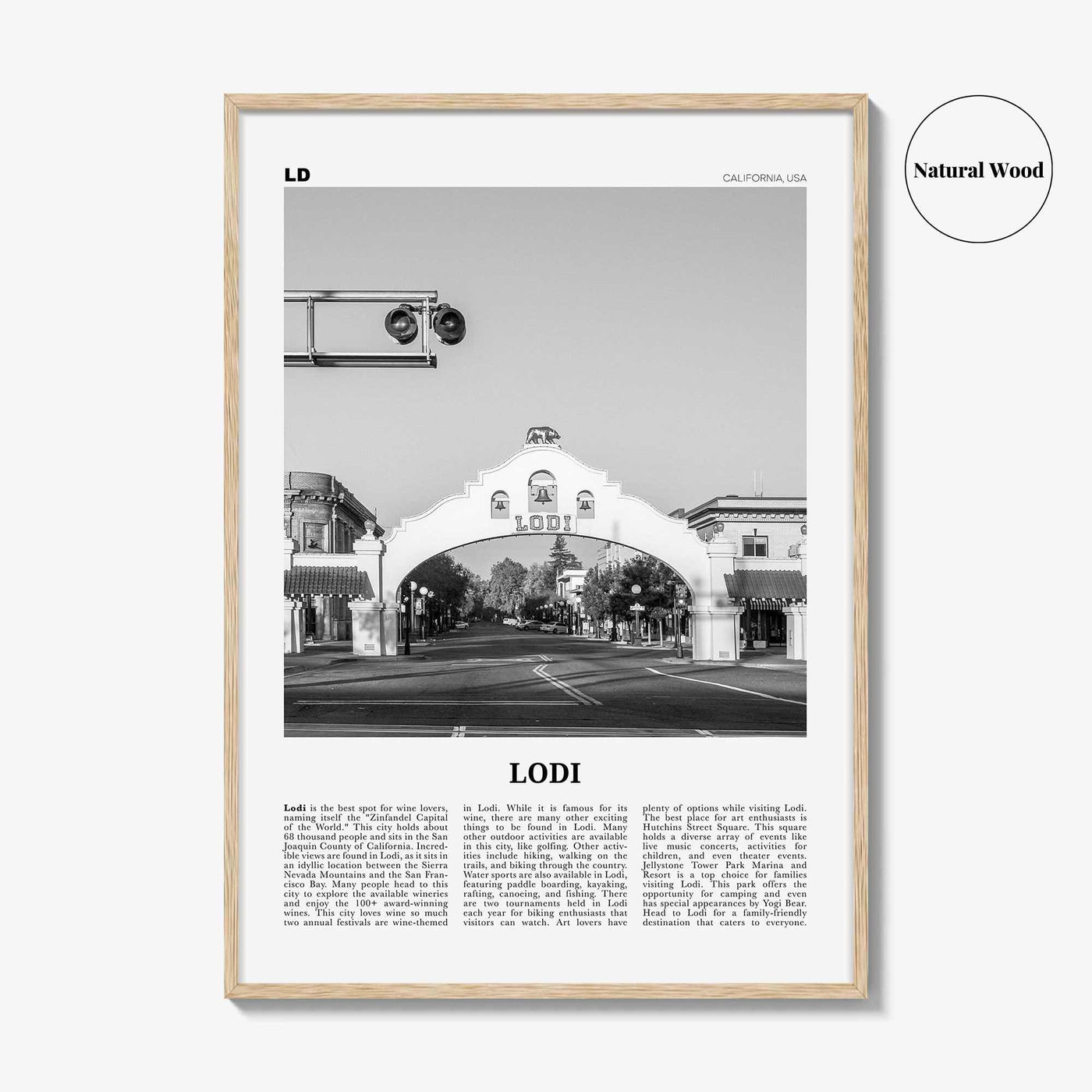 Lodi Print Black and White, Lodi Wall Art, Lodi Poster, Lodi Photo, Lodi Wall Décor, Lodi Map, California, USA