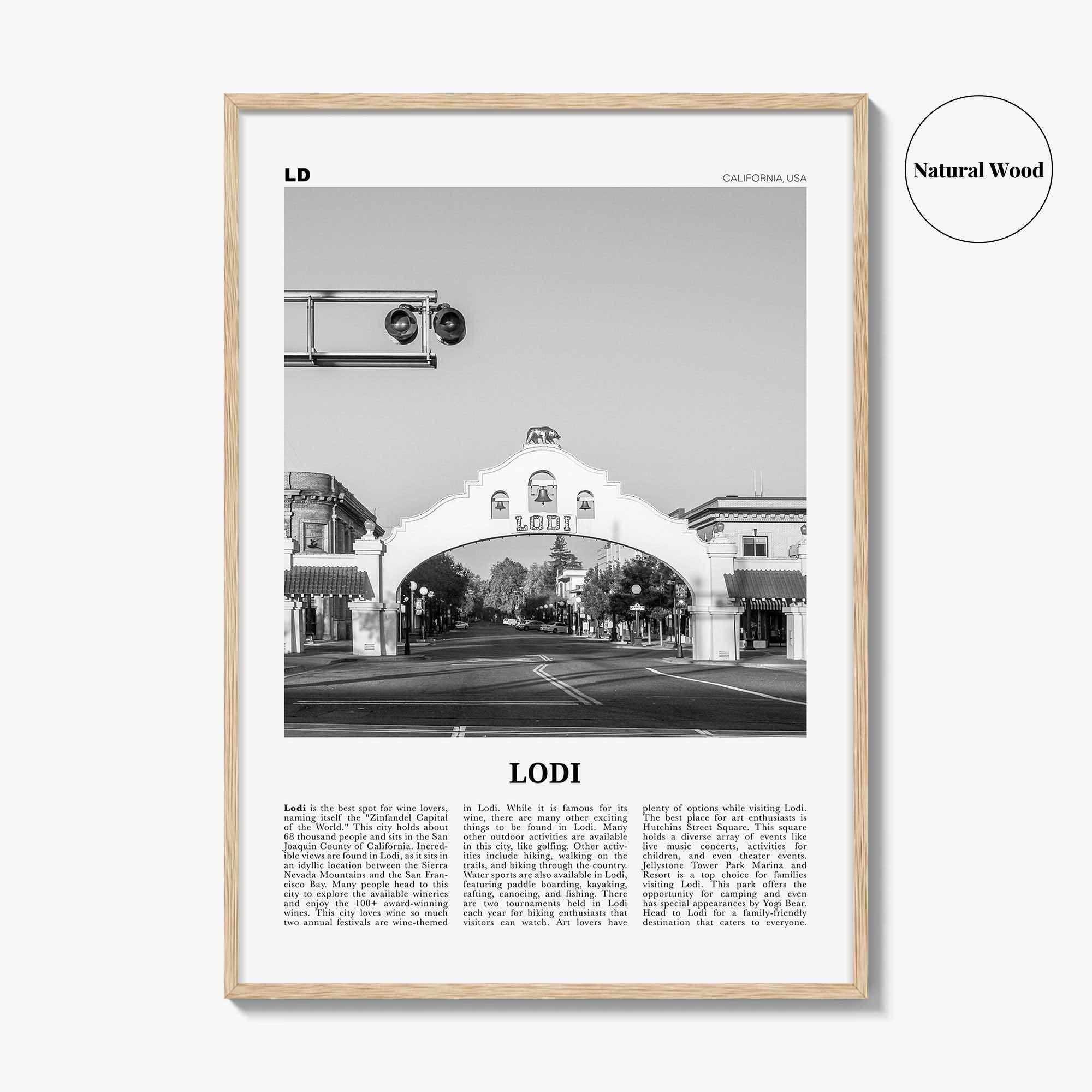 Lodi Print Black and White, Lodi Wall Art, Lodi Poster, Lodi Photo, Lodi Wall Décor, Lodi Map, California, USA