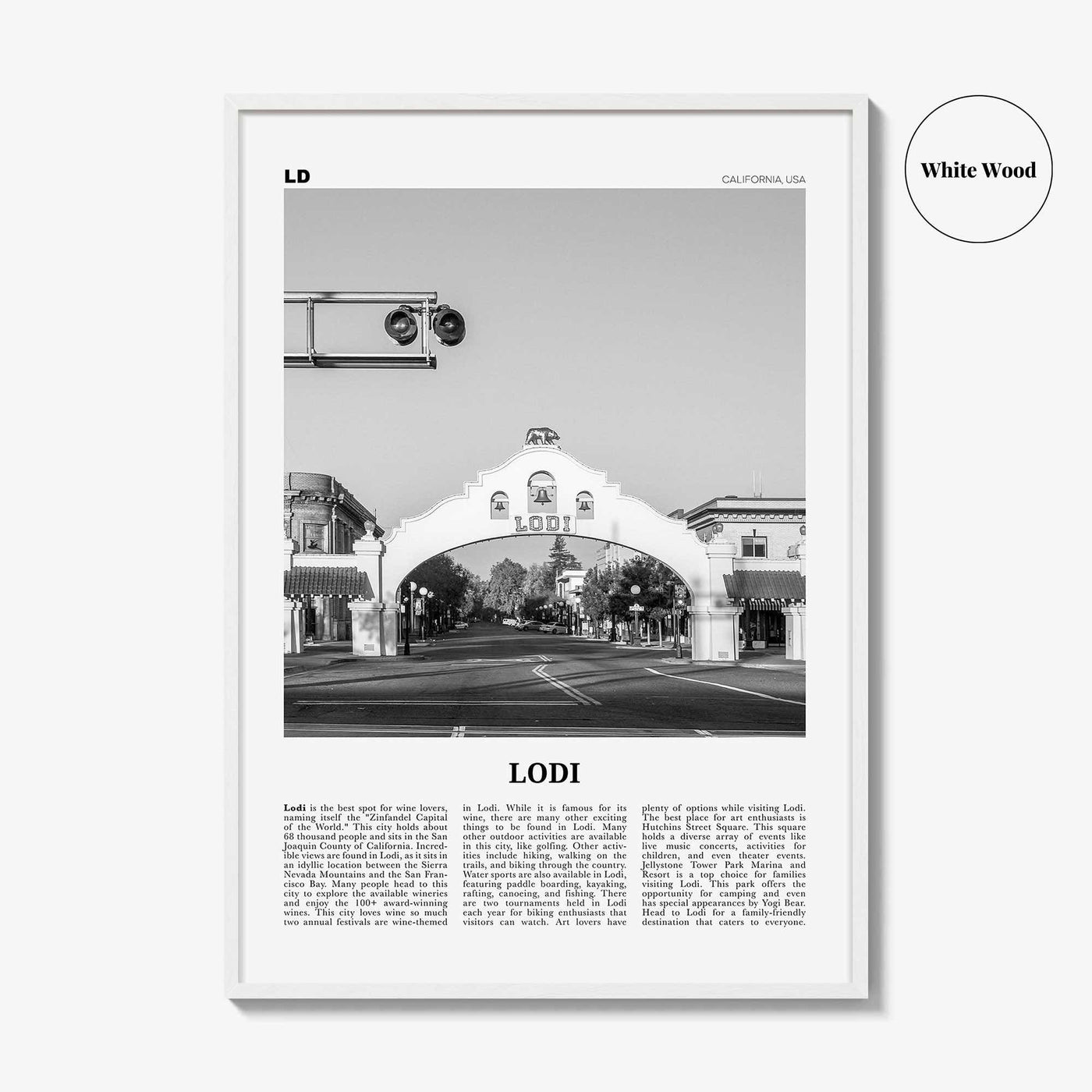 Lodi Print Black and White, Lodi Wall Art, Lodi Poster, Lodi Photo, Lodi Wall Décor, Lodi Map, California, USA