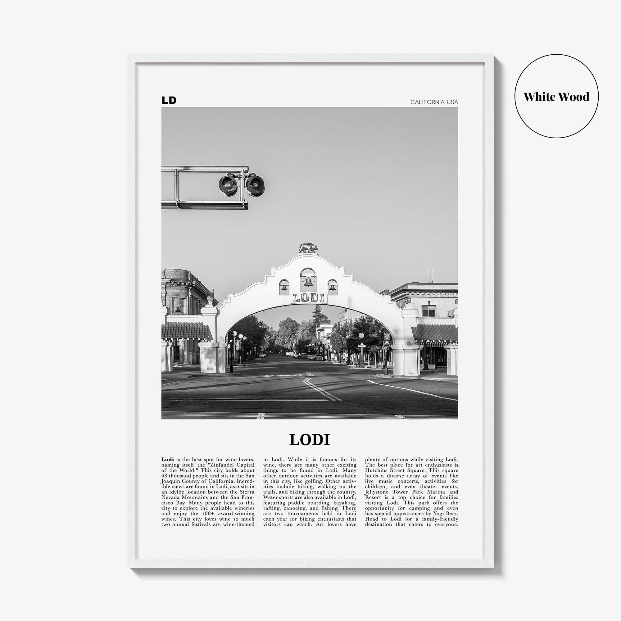 Lodi Print Black and White, Lodi Wall Art, Lodi Poster, Lodi Photo, Lodi Wall Décor, Lodi Map, California, USA