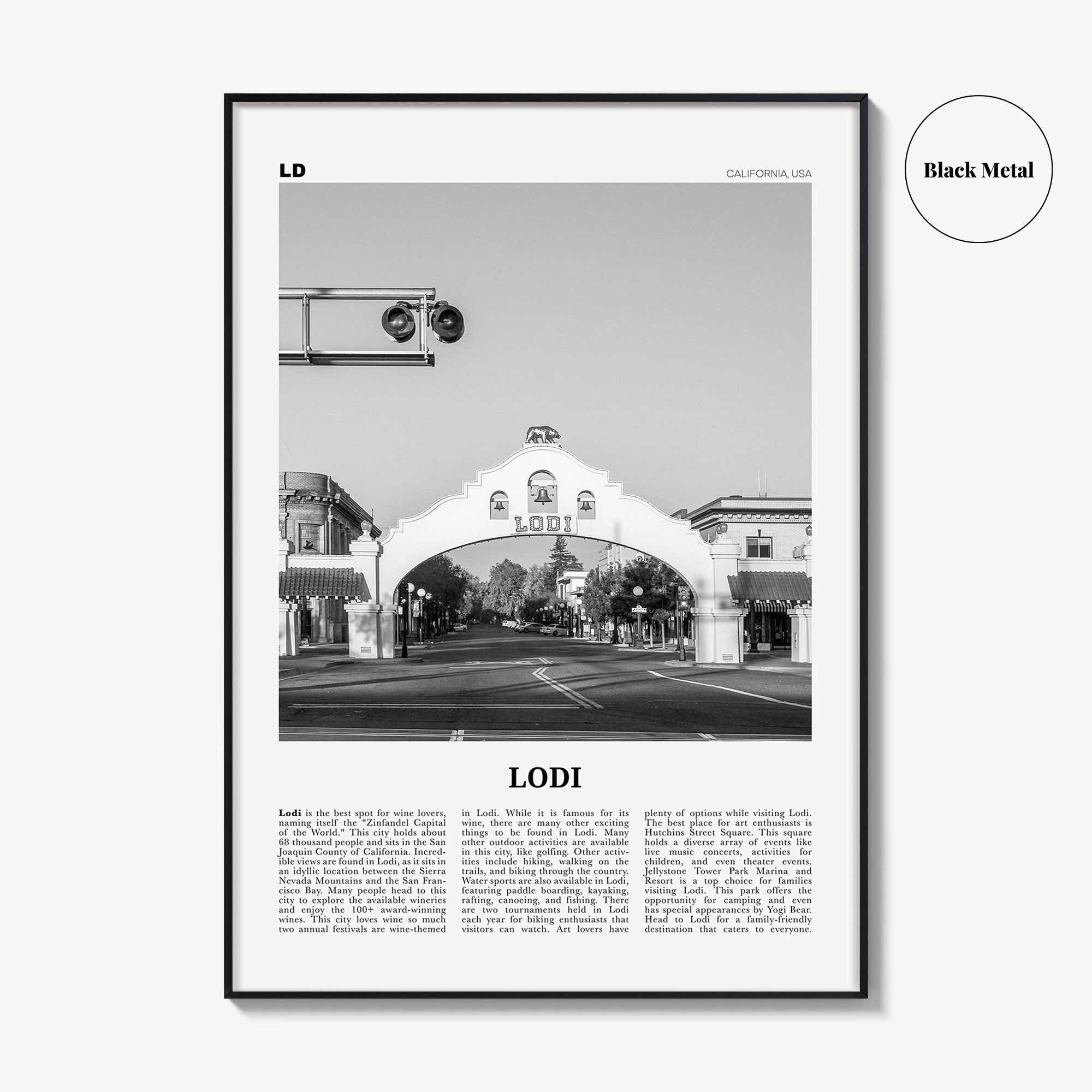 Lodi Print Black and White, Lodi Wall Art, Lodi Poster, Lodi Photo, Lodi Wall Décor, Lodi Map, California, USA