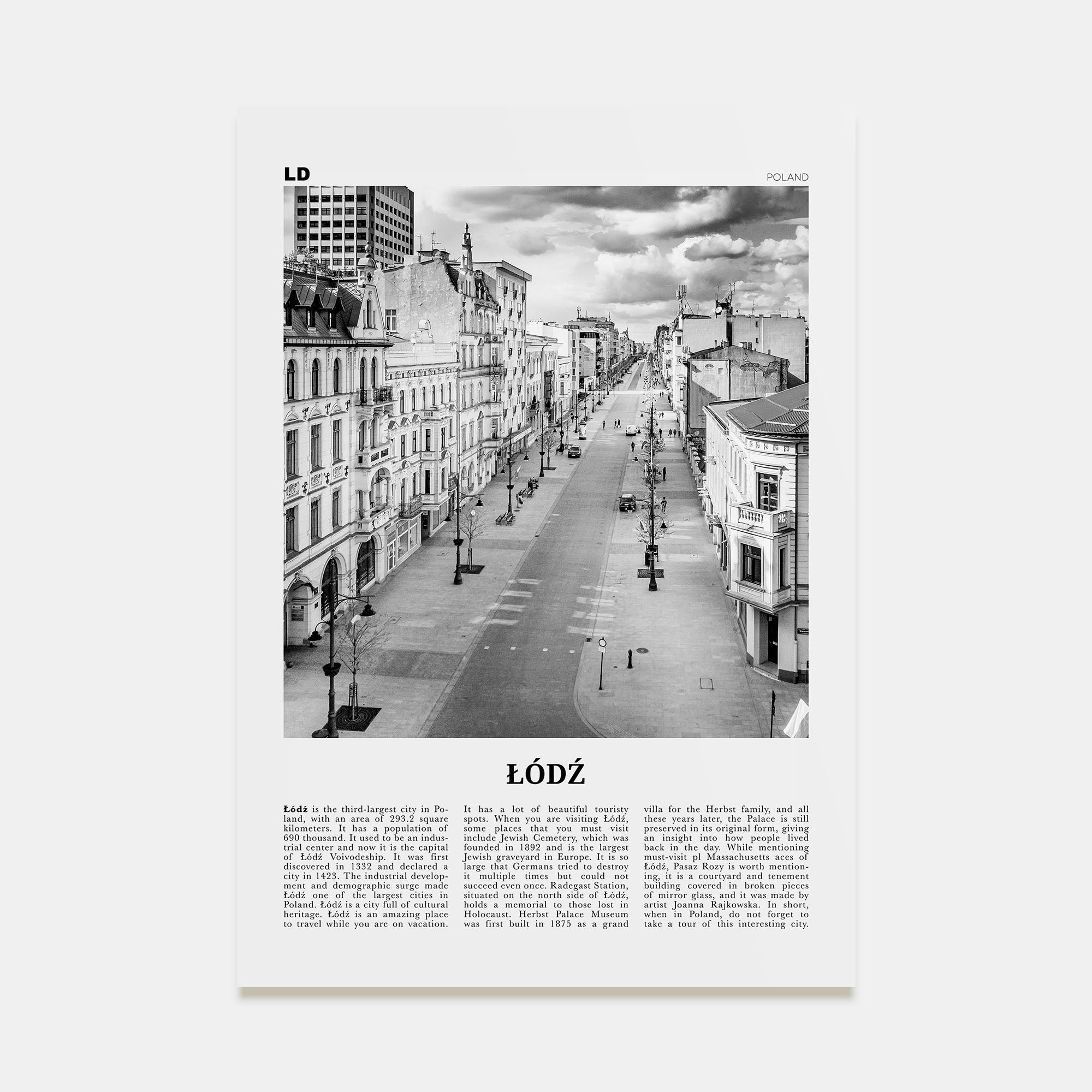Łódź Travel B&W Poster
