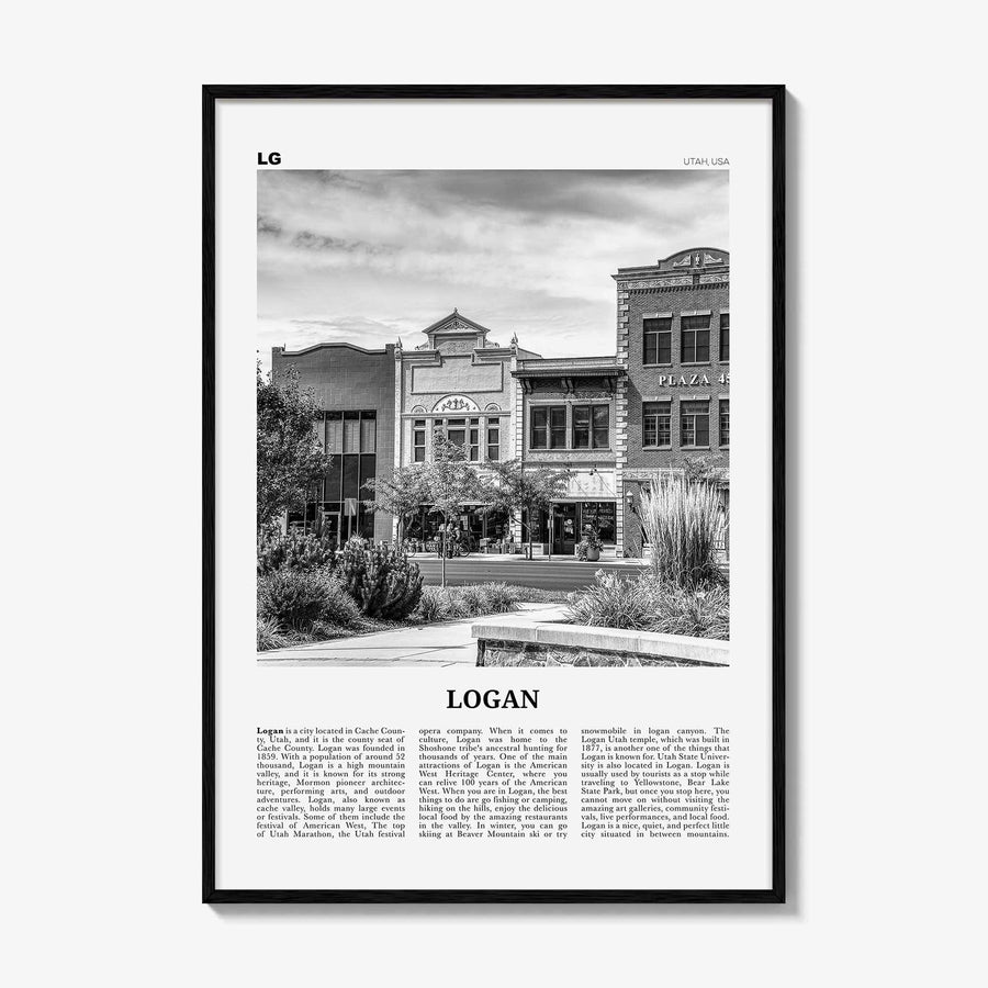 Logan Print Black and White, Logan Wall Art, Logan Poster, Logan Photo, Logan Wall Décor, Logan Map, Utah, USA