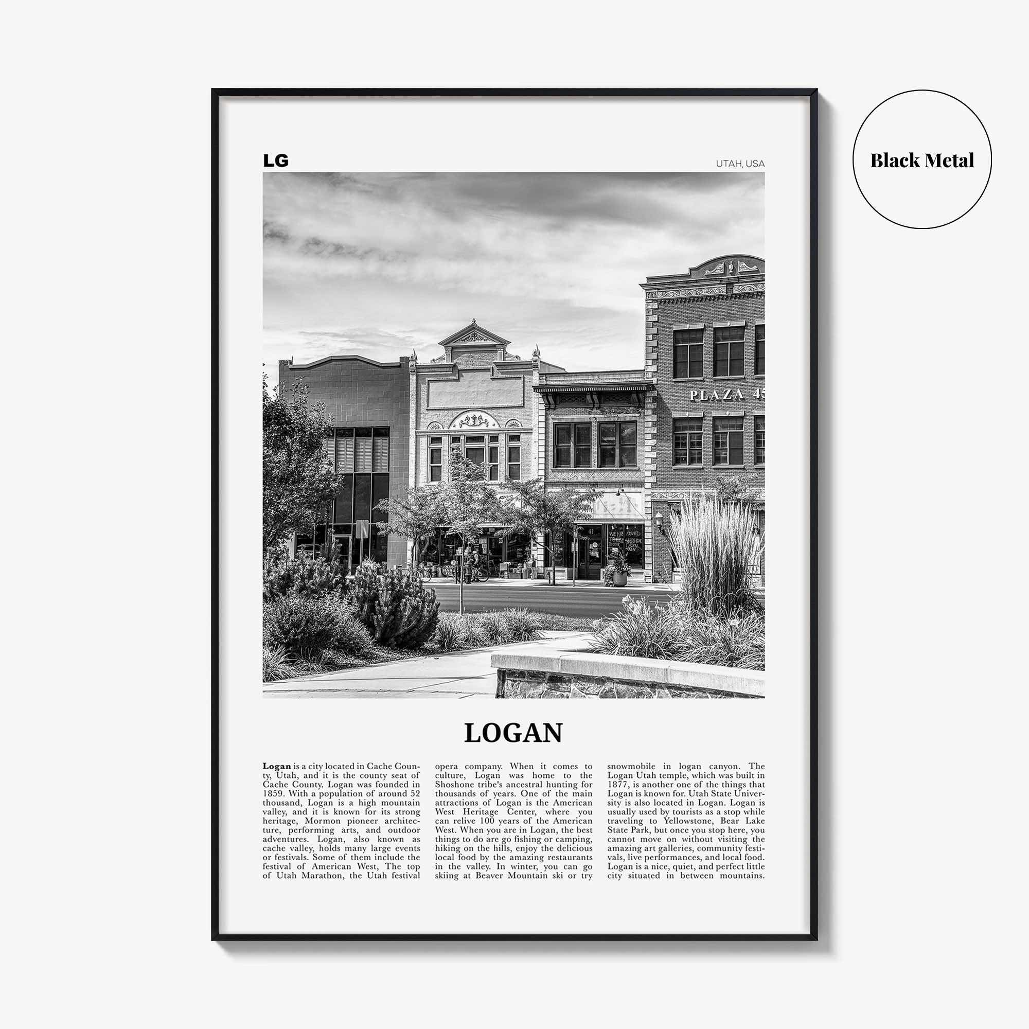 Logan Print Black and White, Logan Wall Art, Logan Poster, Logan Photo, Logan Wall Décor, Logan Map, Utah, USA