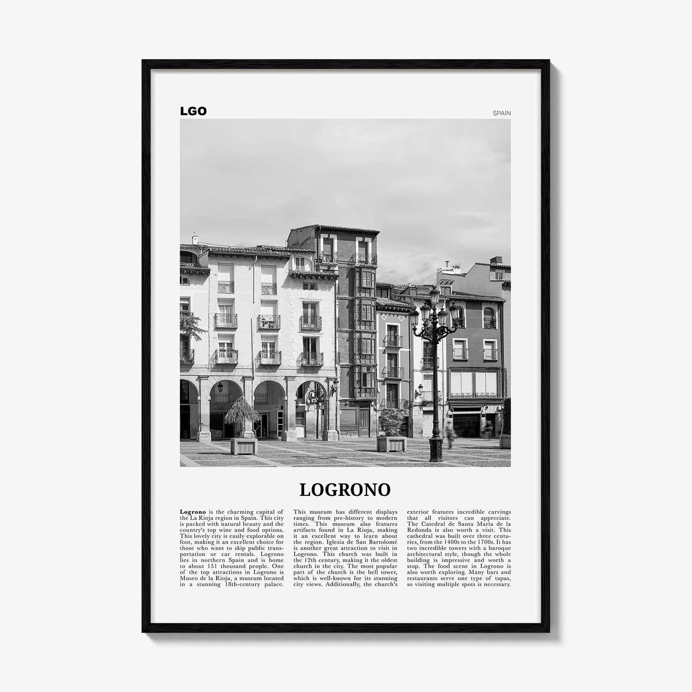 Logrono Print Black and White, Logrono Wall Art, Logrono Poster, Logrono Photo, Logrono Wall Décor, Logrono Map, Spain