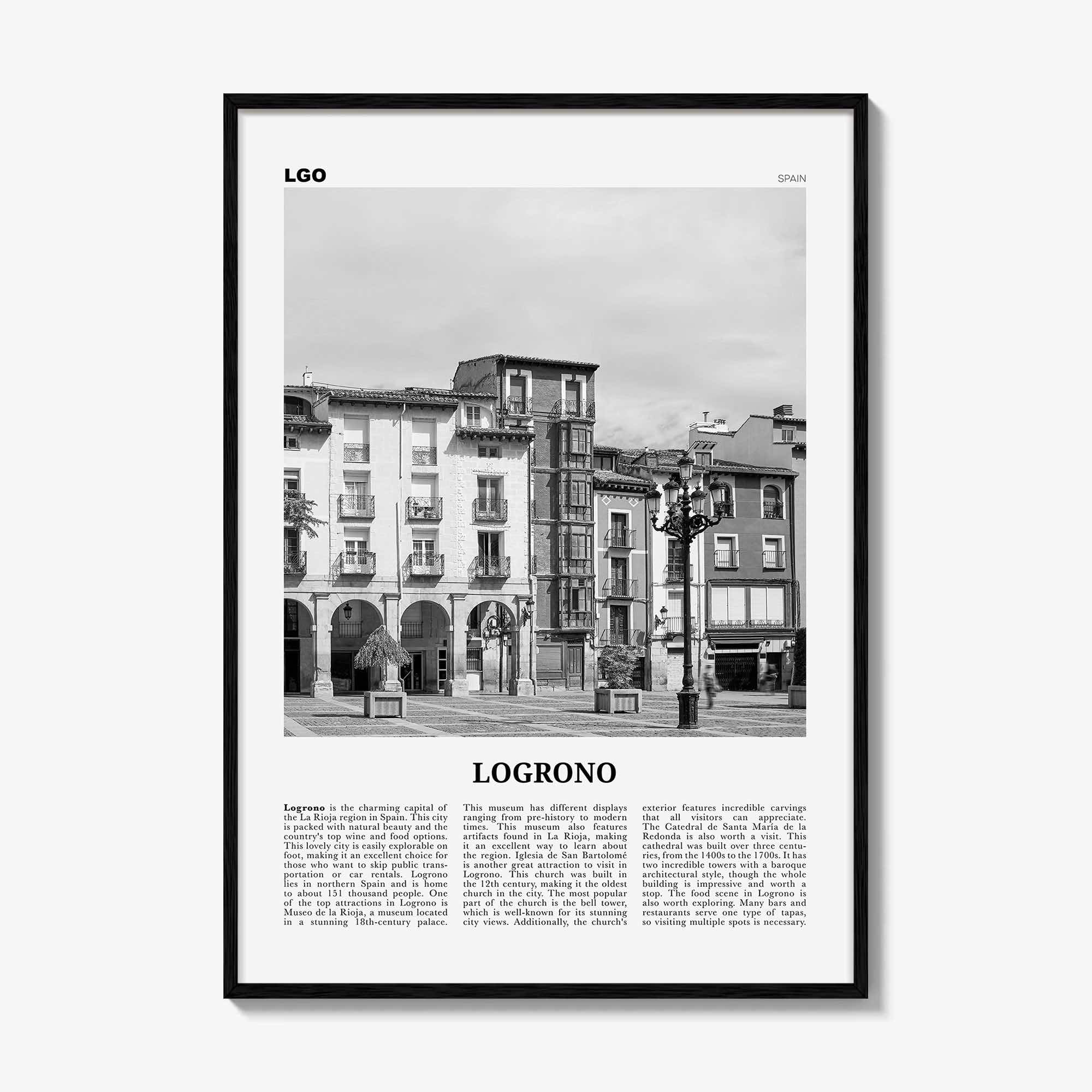 Logrono Print Black and White, Logrono Wall Art, Logrono Poster, Logrono Photo, Logrono Wall Décor, Logrono Map, Spain