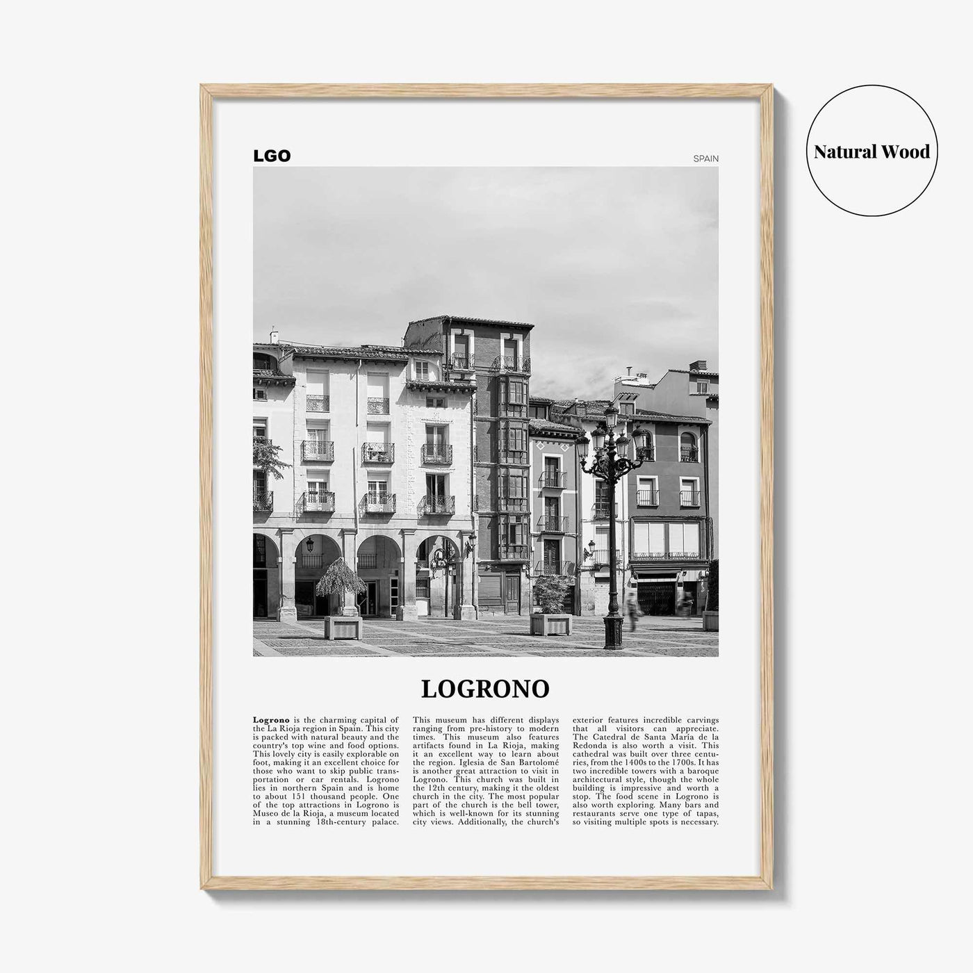 Logrono Print Black and White, Logrono Wall Art, Logrono Poster, Logrono Photo, Logrono Wall Décor, Logrono Map, Spain