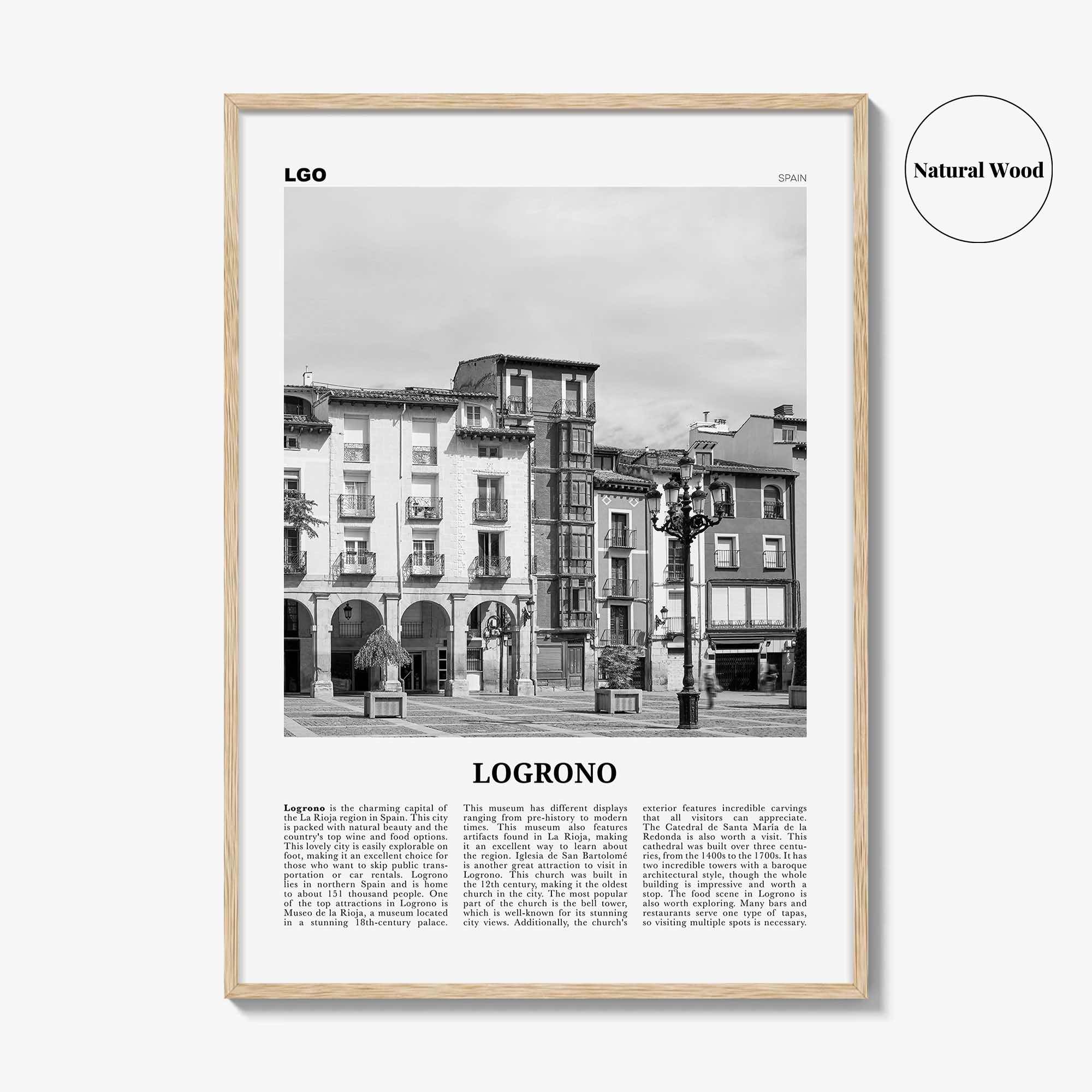 Logrono Print Black and White, Logrono Wall Art, Logrono Poster, Logrono Photo, Logrono Wall Décor, Logrono Map, Spain