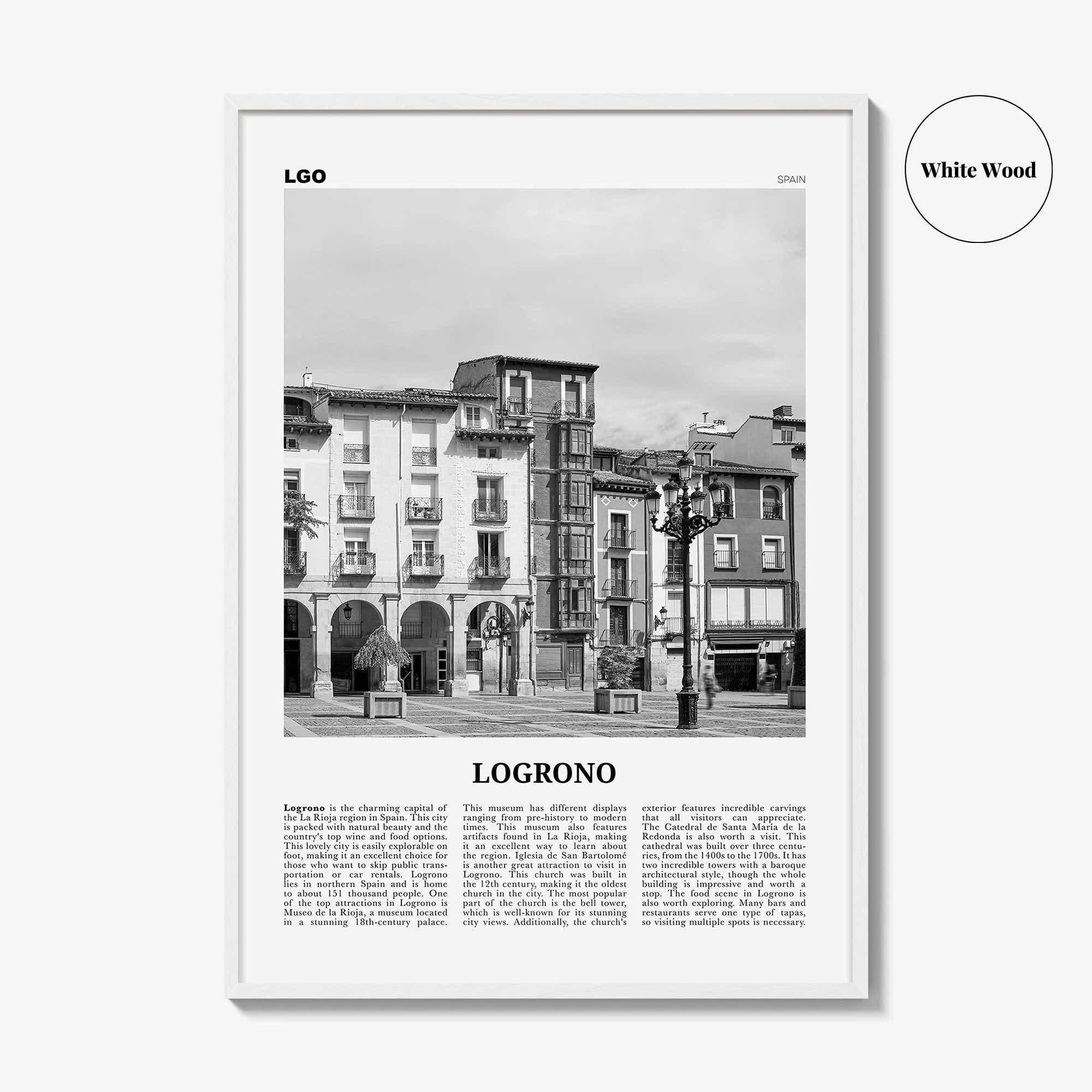 Logrono Print Black and White, Logrono Wall Art, Logrono Poster, Logrono Photo, Logrono Wall Décor, Logrono Map, Spain