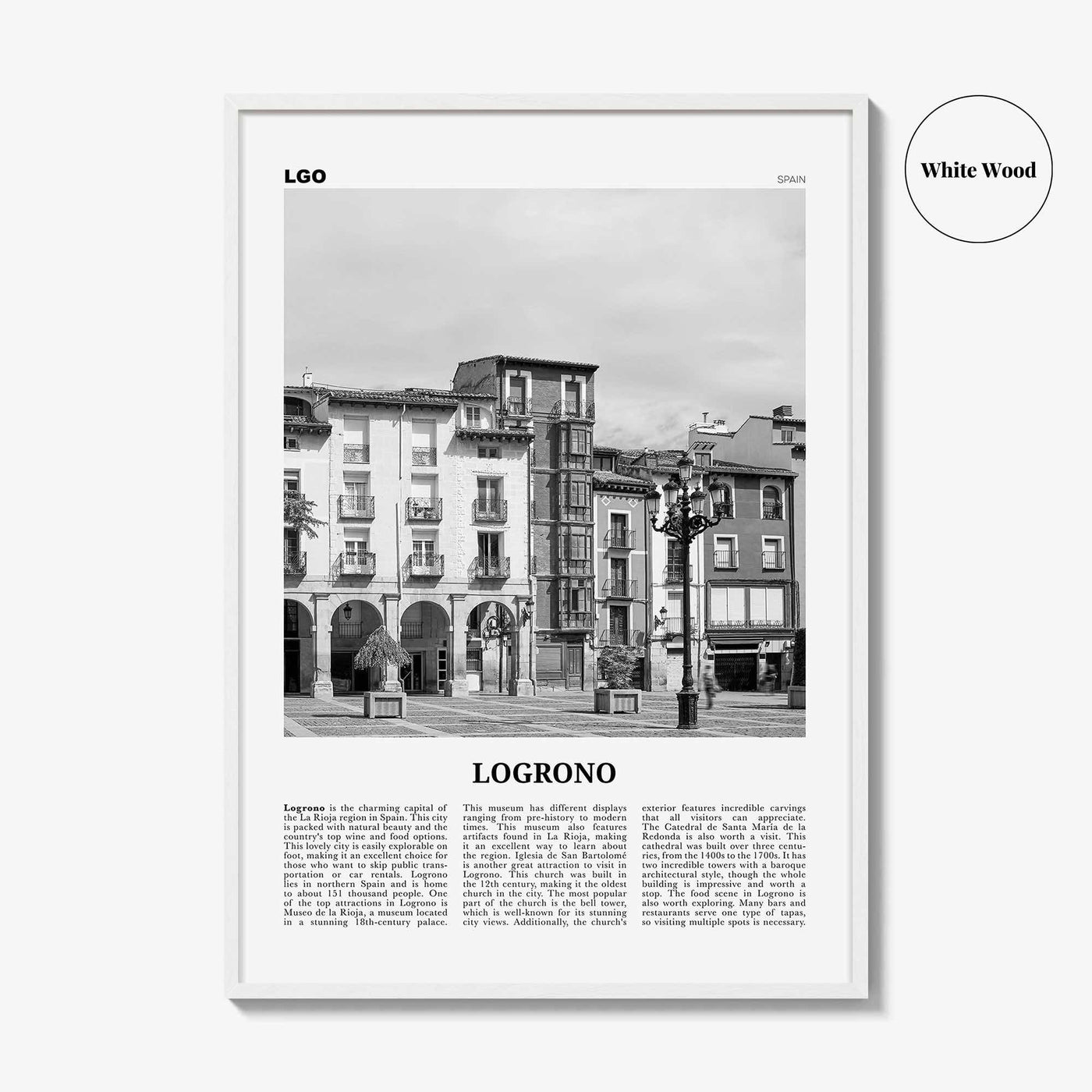 Logrono Print Black and White, Logrono Wall Art, Logrono Poster, Logrono Photo, Logrono Wall Décor, Logrono Map, Spain