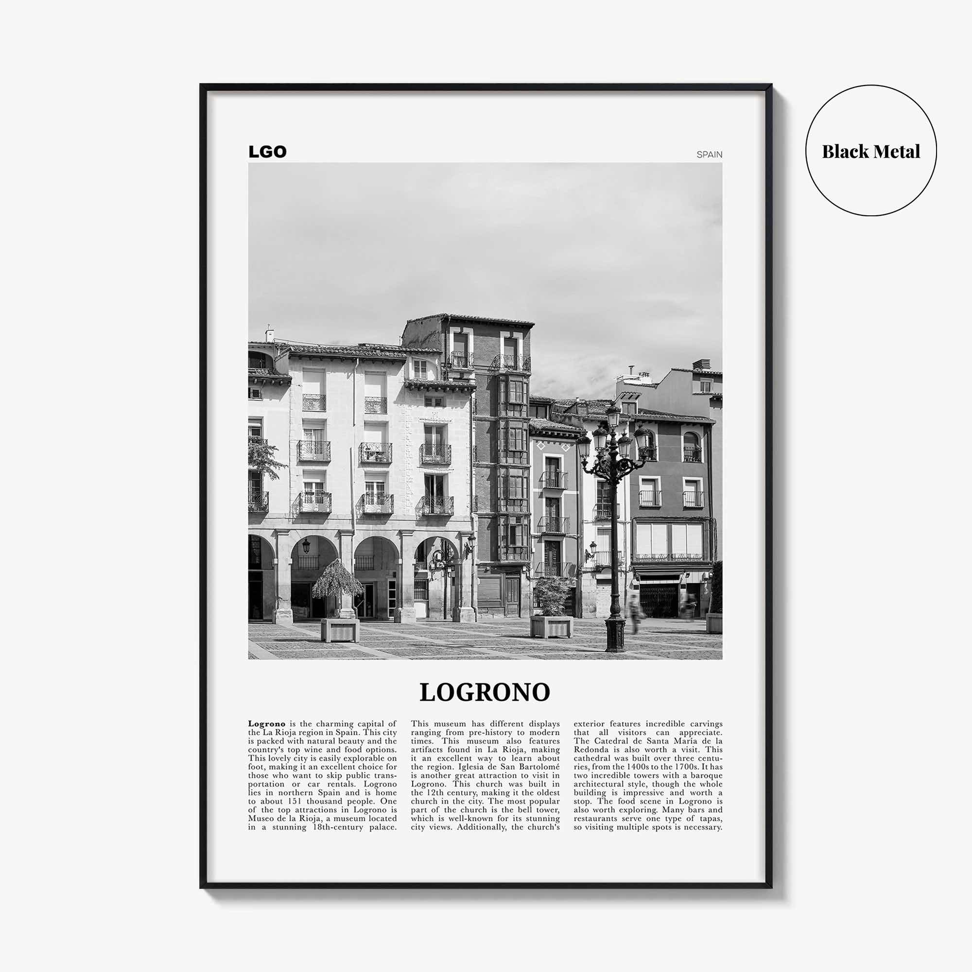 Logrono Print Black and White, Logrono Wall Art, Logrono Poster, Logrono Photo, Logrono Wall Décor, Logrono Map, Spain