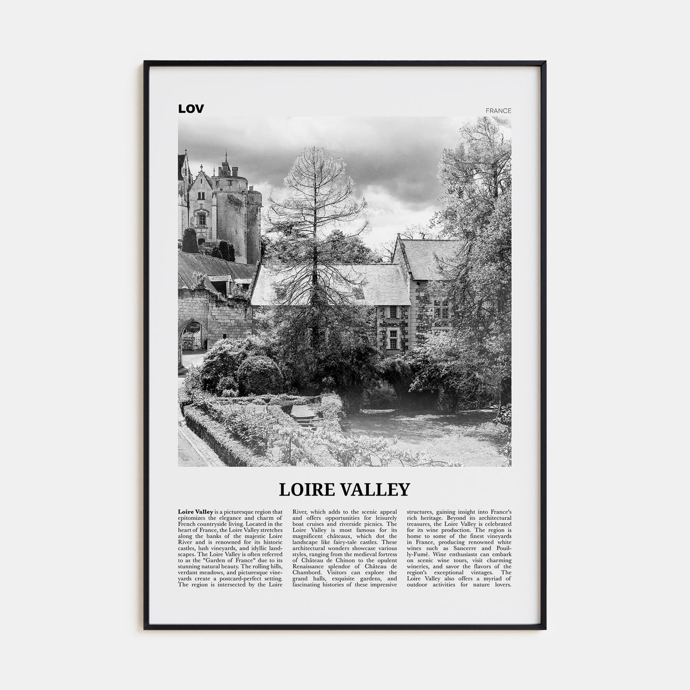 Loire Valley Travel B&W Poster