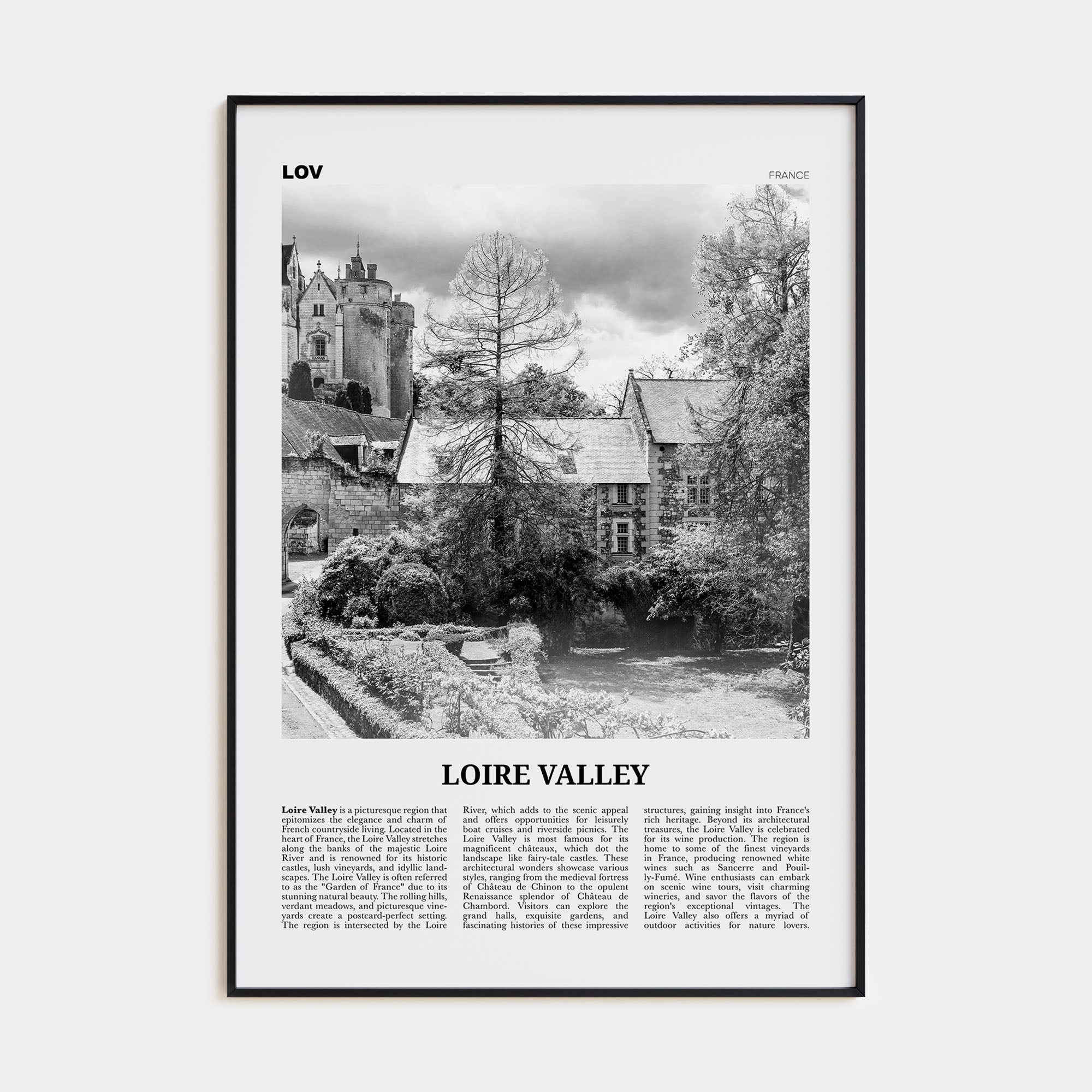 Loire Valley Travel B&W Poster