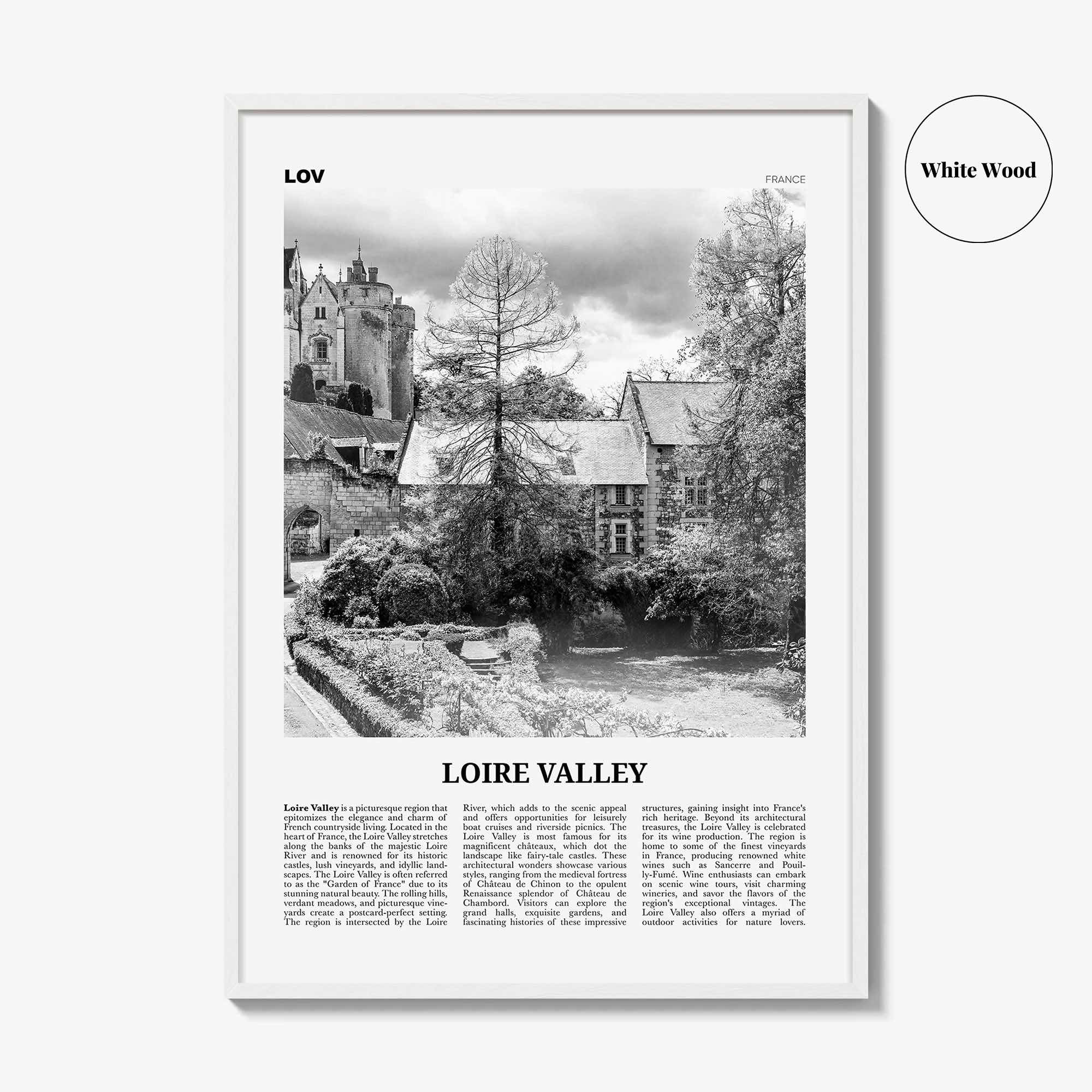 Loire Valley Print Black and White, Loire Valley Wall Art, Loire Valley Poster, Loire Valley Photo, Loire Valley Wall Décor, Loire Map