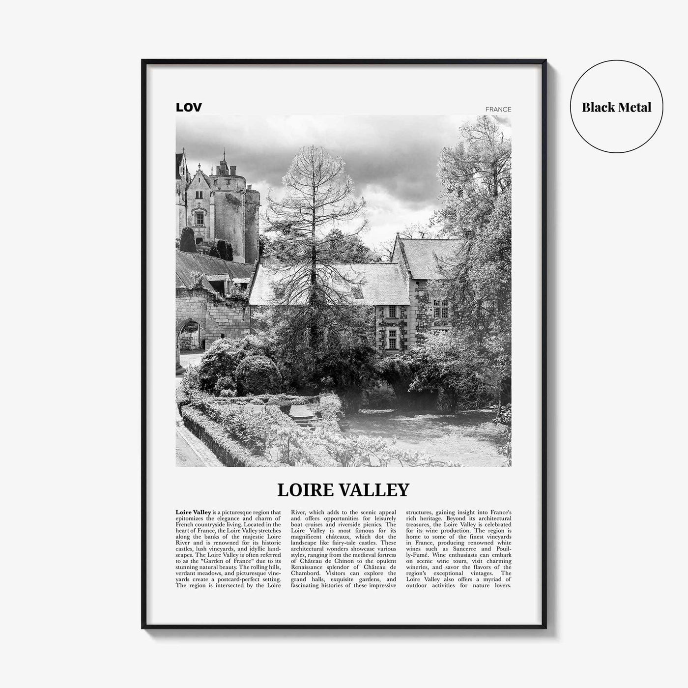 Loire Valley Print Black and White, Loire Valley Wall Art, Loire Valley Poster, Loire Valley Photo, Loire Valley Wall Décor, Loire Map