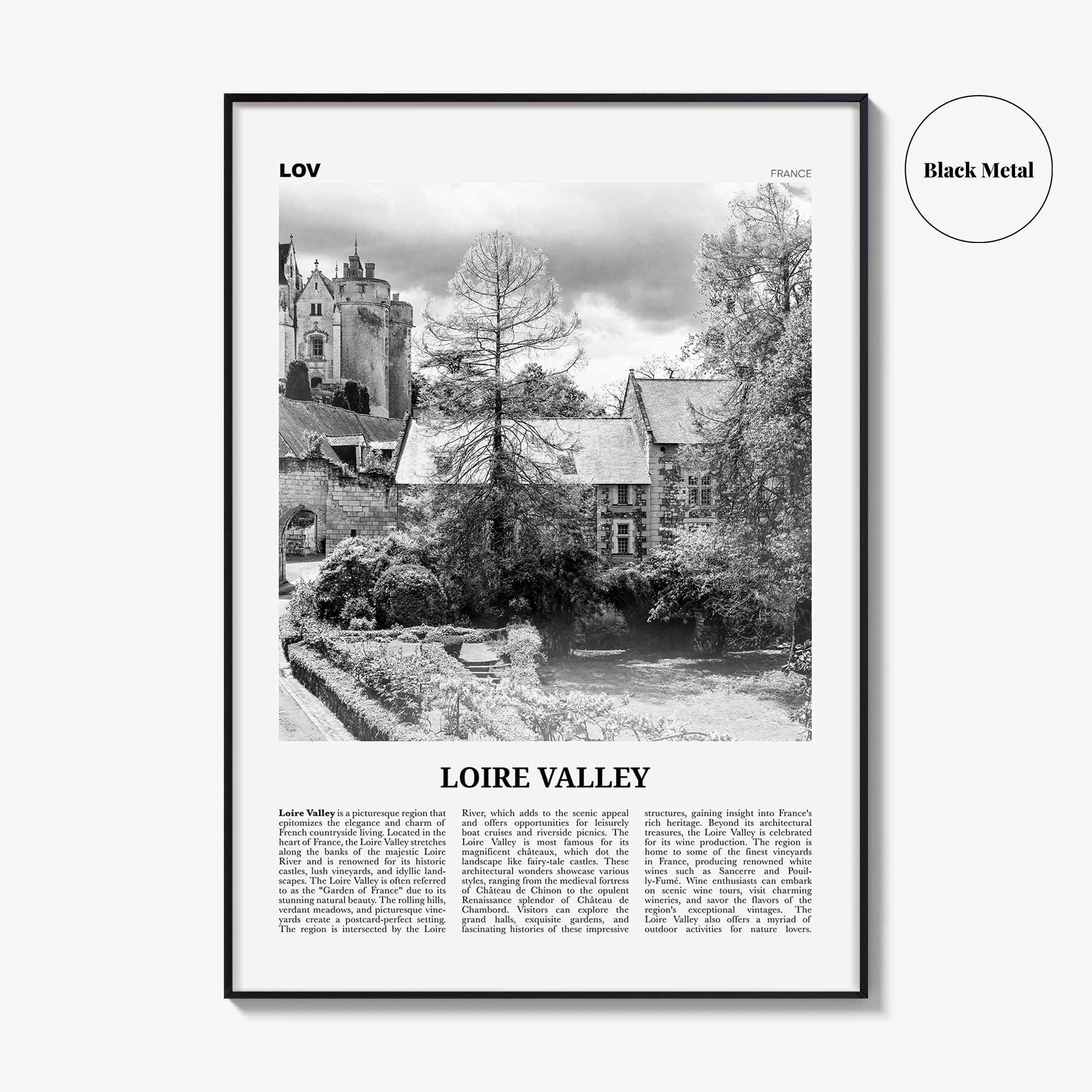 Loire Valley Print Black and White, Loire Valley Wall Art, Loire Valley Poster, Loire Valley Photo, Loire Valley Wall Décor, Loire Map