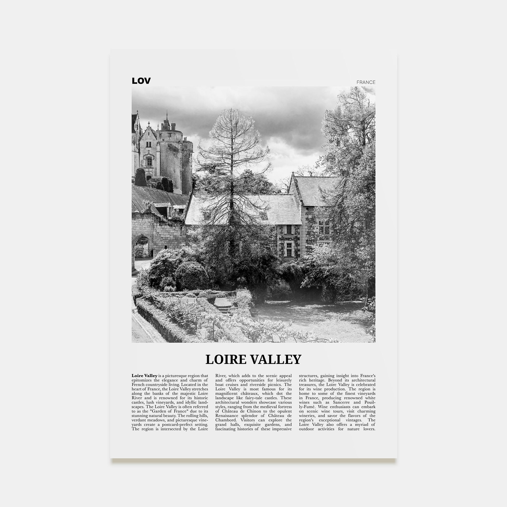 Loire Valley Travel B&W Poster