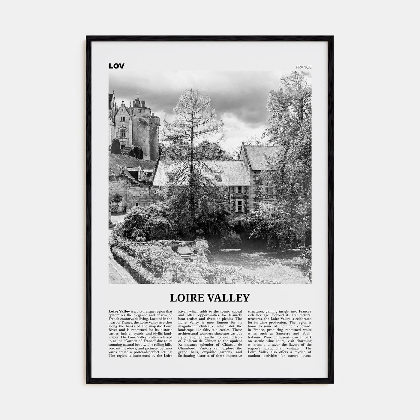 Loire Valley Travel B&W Poster