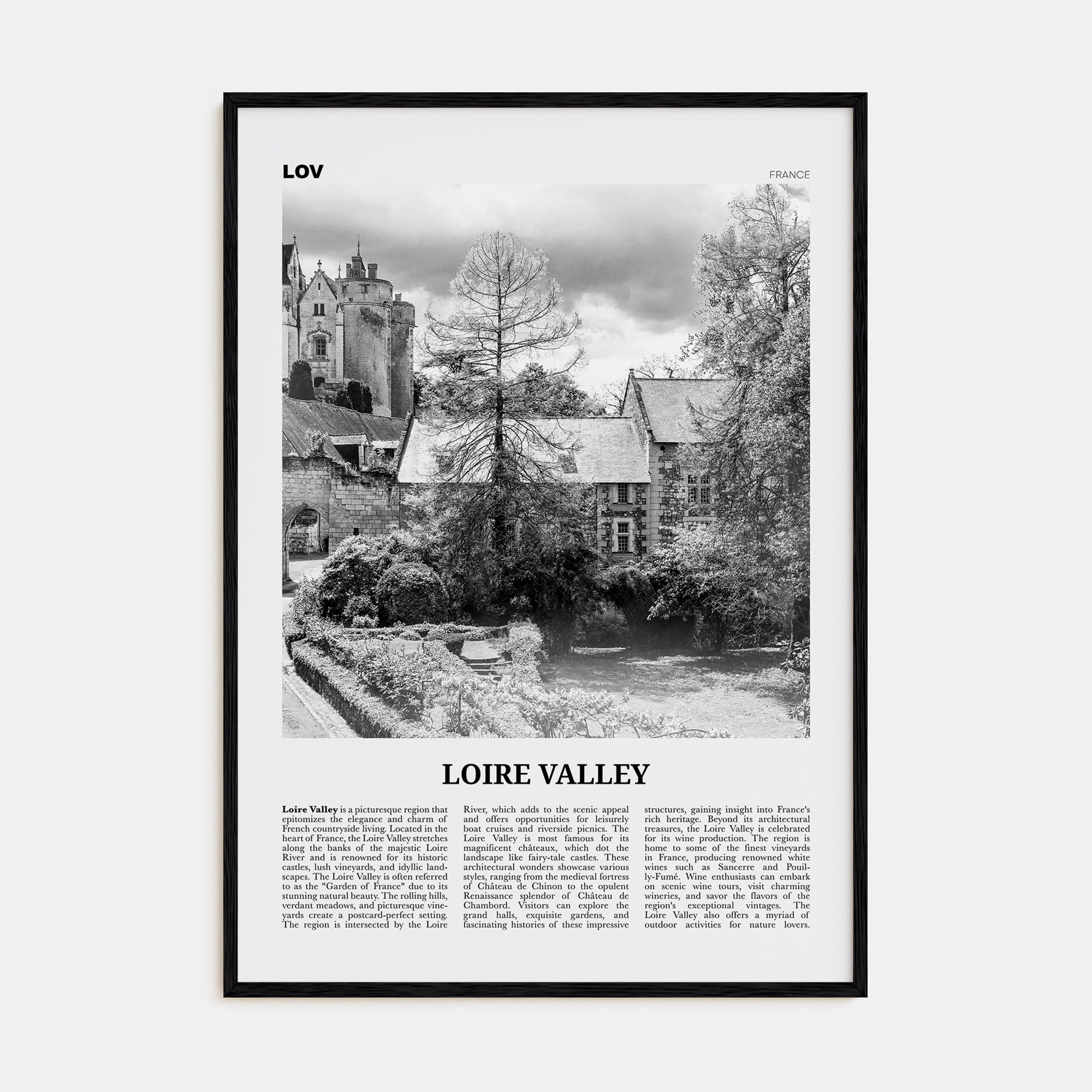 Loire Valley Travel B&W Poster