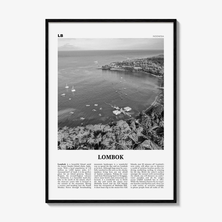 Lombok Print Black and White, Lombok Wall Art, Lombok Poster, Lombok Photo, Lombok Map, Indonesia
