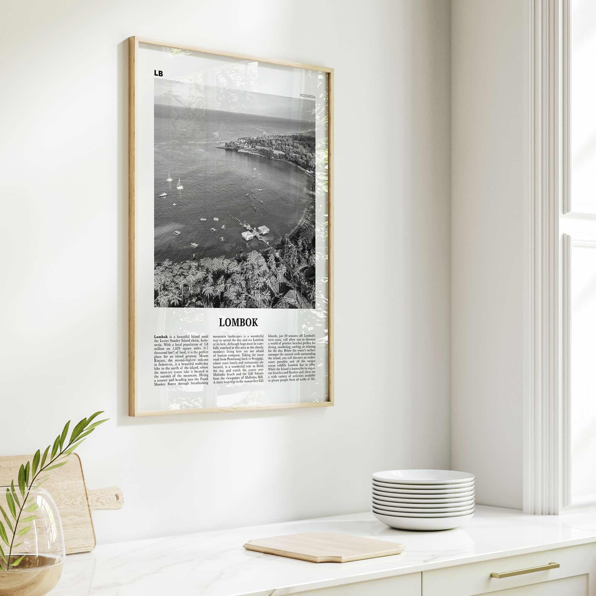 Lombok Print Black and White, Lombok Wall Art, Lombok Poster, Lombok Photo, Lombok Map, Indonesia