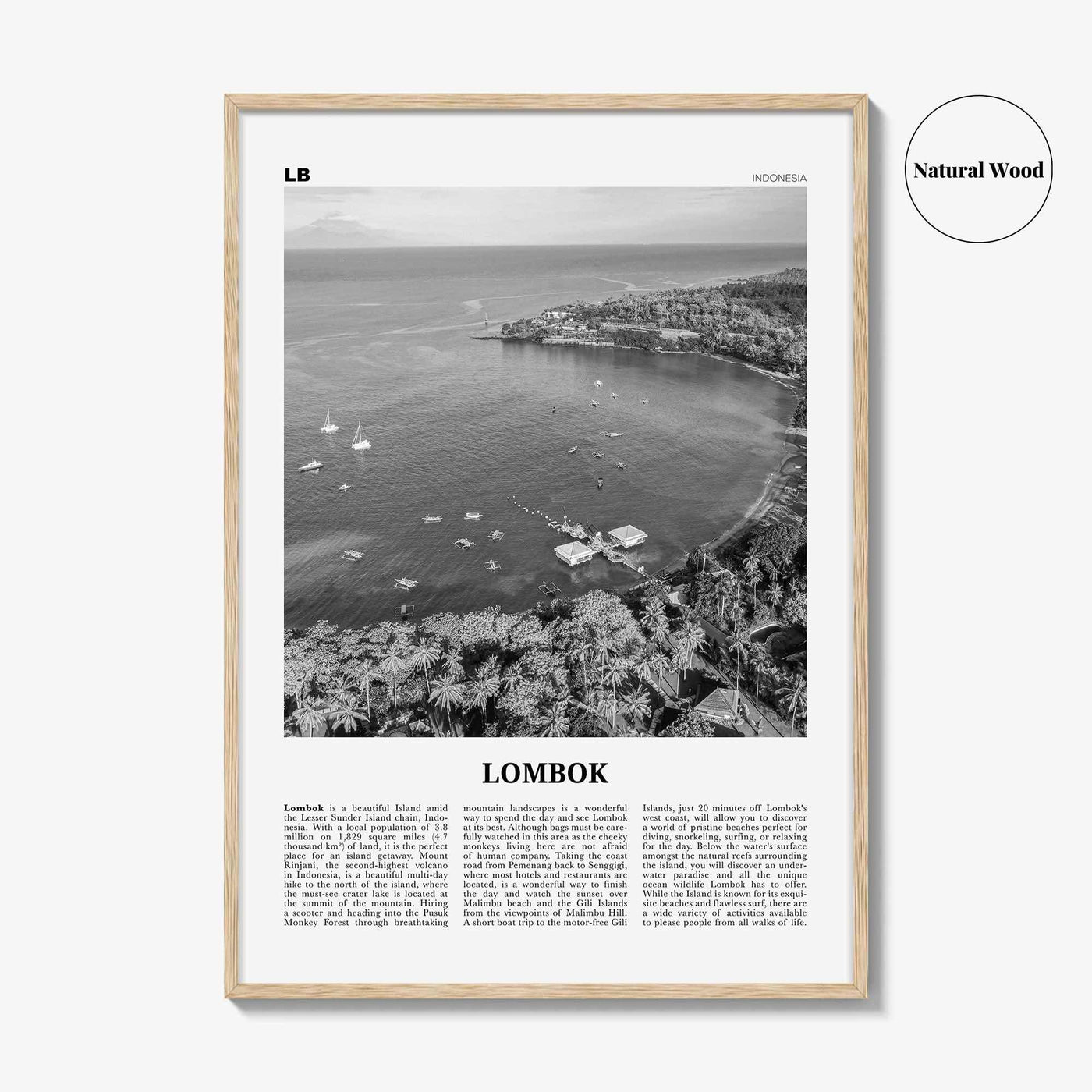 Lombok Print Black and White, Lombok Wall Art, Lombok Poster, Lombok Photo, Lombok Map, Indonesia