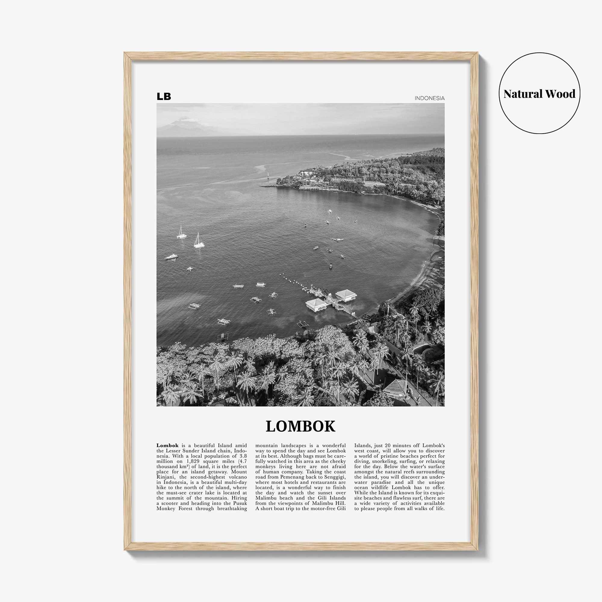 Lombok Print Black and White, Lombok Wall Art, Lombok Poster, Lombok Photo, Lombok Map, Indonesia