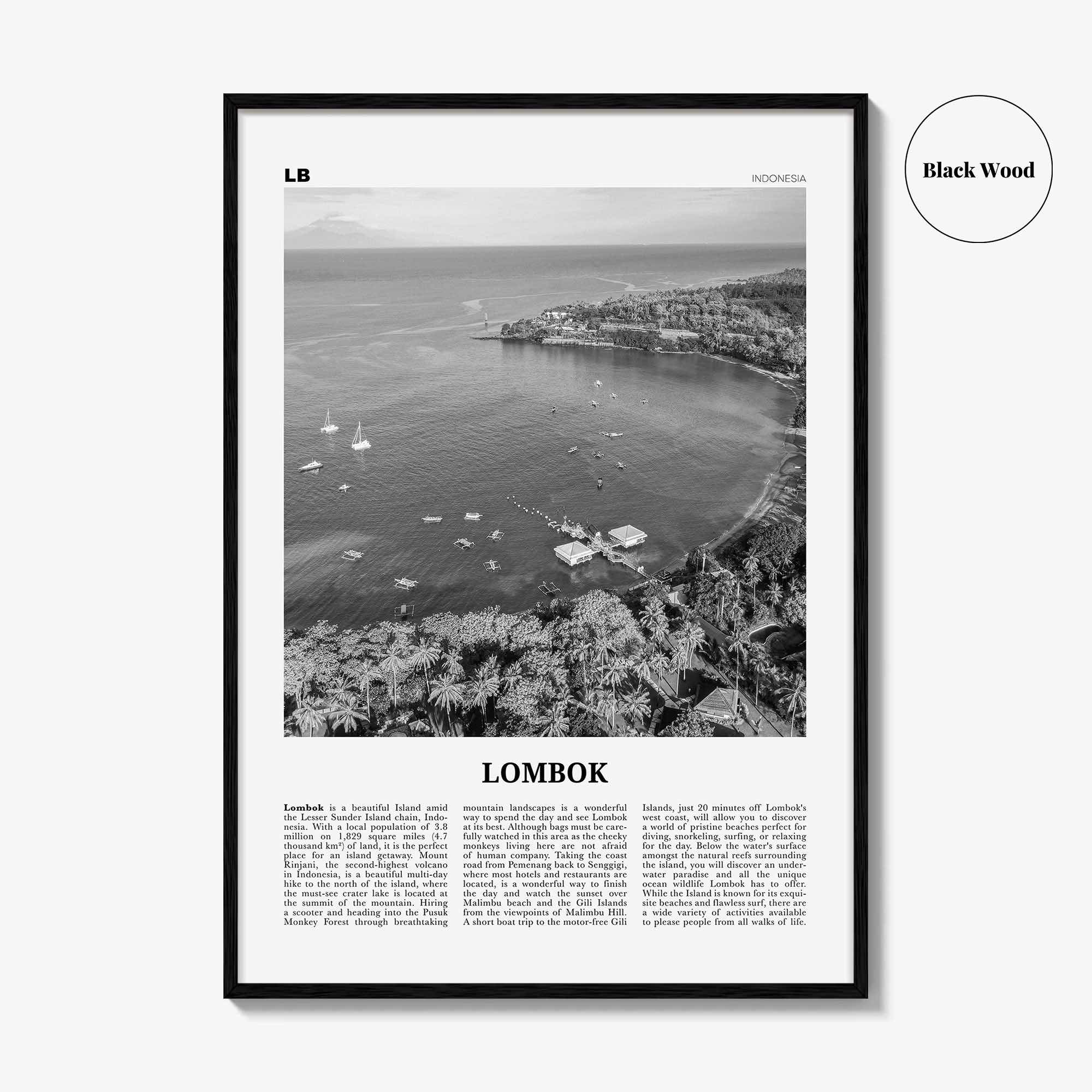 Lombok Print Black and White, Lombok Wall Art, Lombok Poster, Lombok Photo, Lombok Map, Indonesia