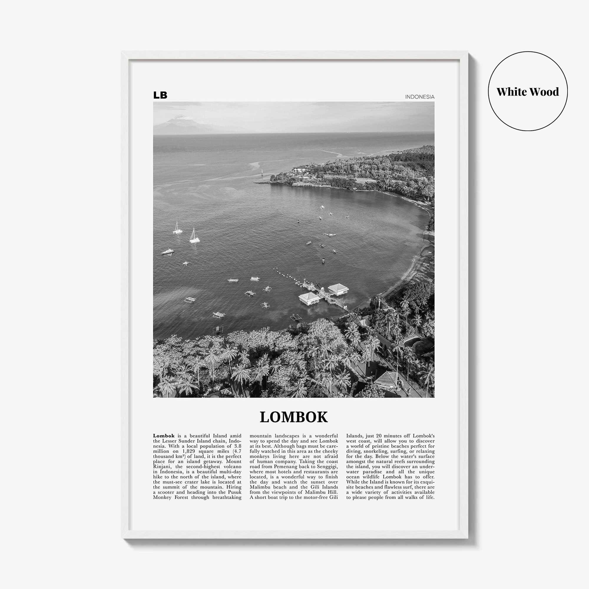 Lombok Print Black and White, Lombok Wall Art, Lombok Poster, Lombok Photo, Lombok Map, Indonesia