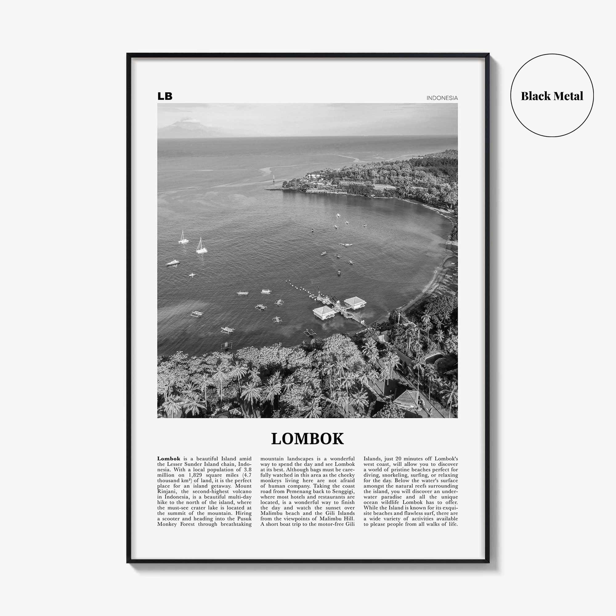 Lombok Print Black and White, Lombok Wall Art, Lombok Poster, Lombok Photo, Lombok Map, Indonesia