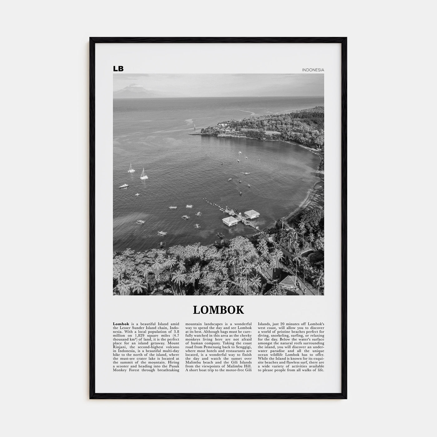 Lombok Travel B&W Poster
