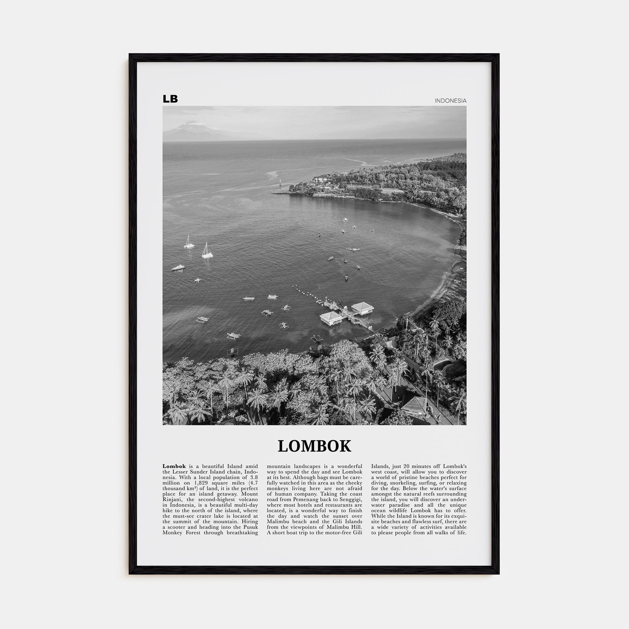 Lombok Travel B&W Poster