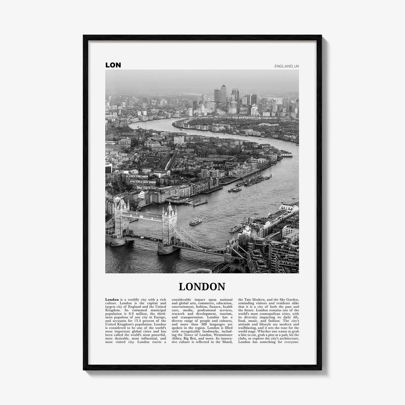 London Print Black and White No 2, London Wall Art, London Poster, London Photo, Tower Bridge, Elizabeth Tower, England, UK United Kingdom