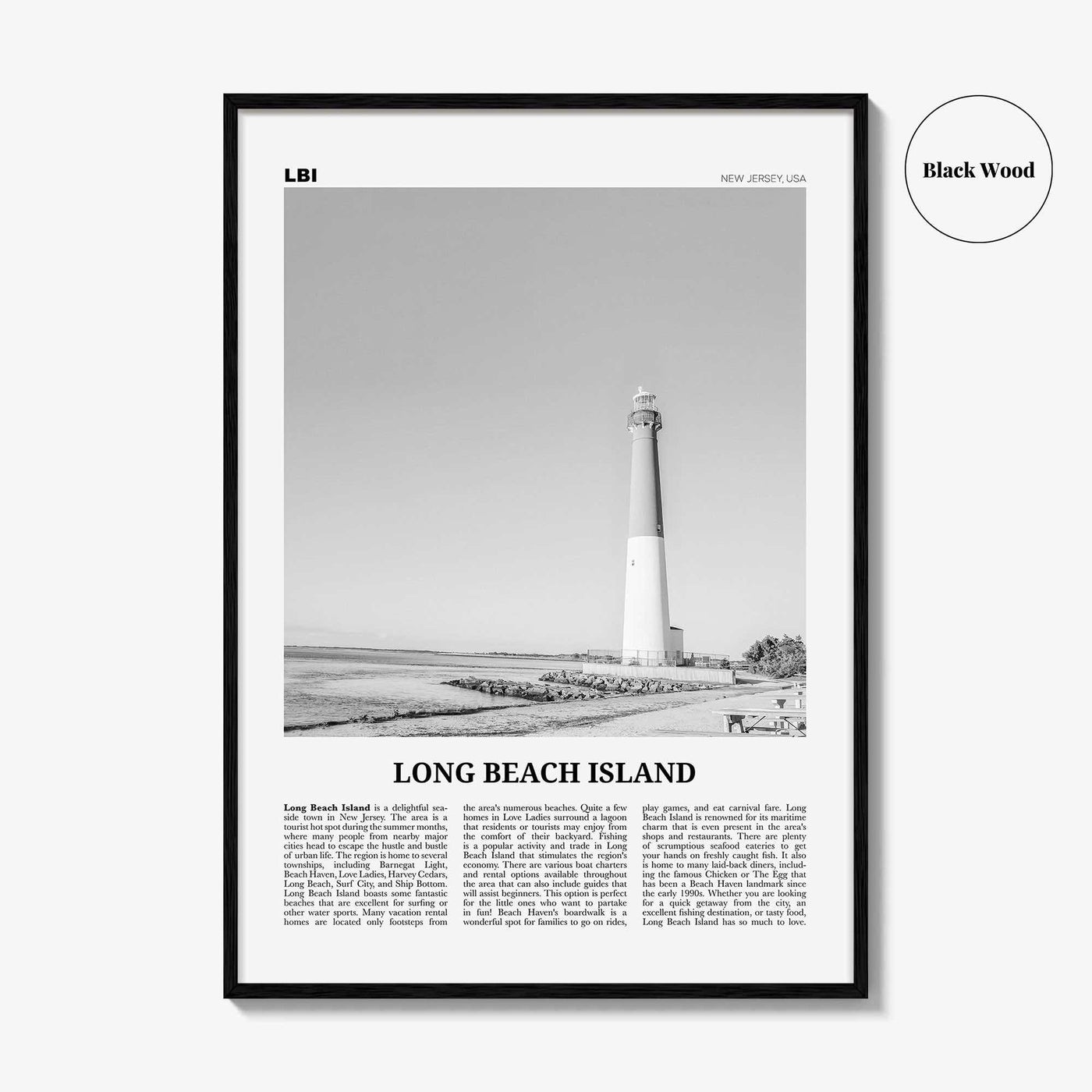 Long Beach Island Print Black and White, Long Beach Island Wall Art, Long Beach Island Poster, Long Beach Photo, New Jersey, USA