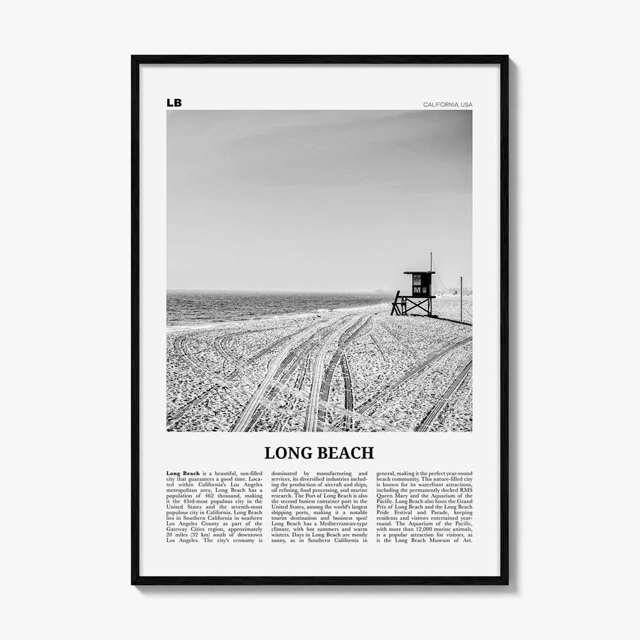 Long Beach Print Black and White No 1, Long Beach Wall Art, Long Beach Poster, Long Beach Photo, USA, United States, North America