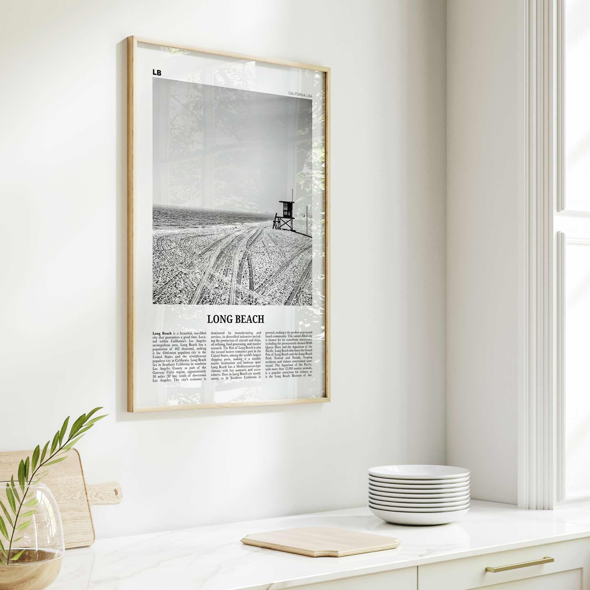 Long Beach Print Black and White No 1, Long Beach Wall Art, Long Beach Poster, Long Beach Photo, USA, United States, North America