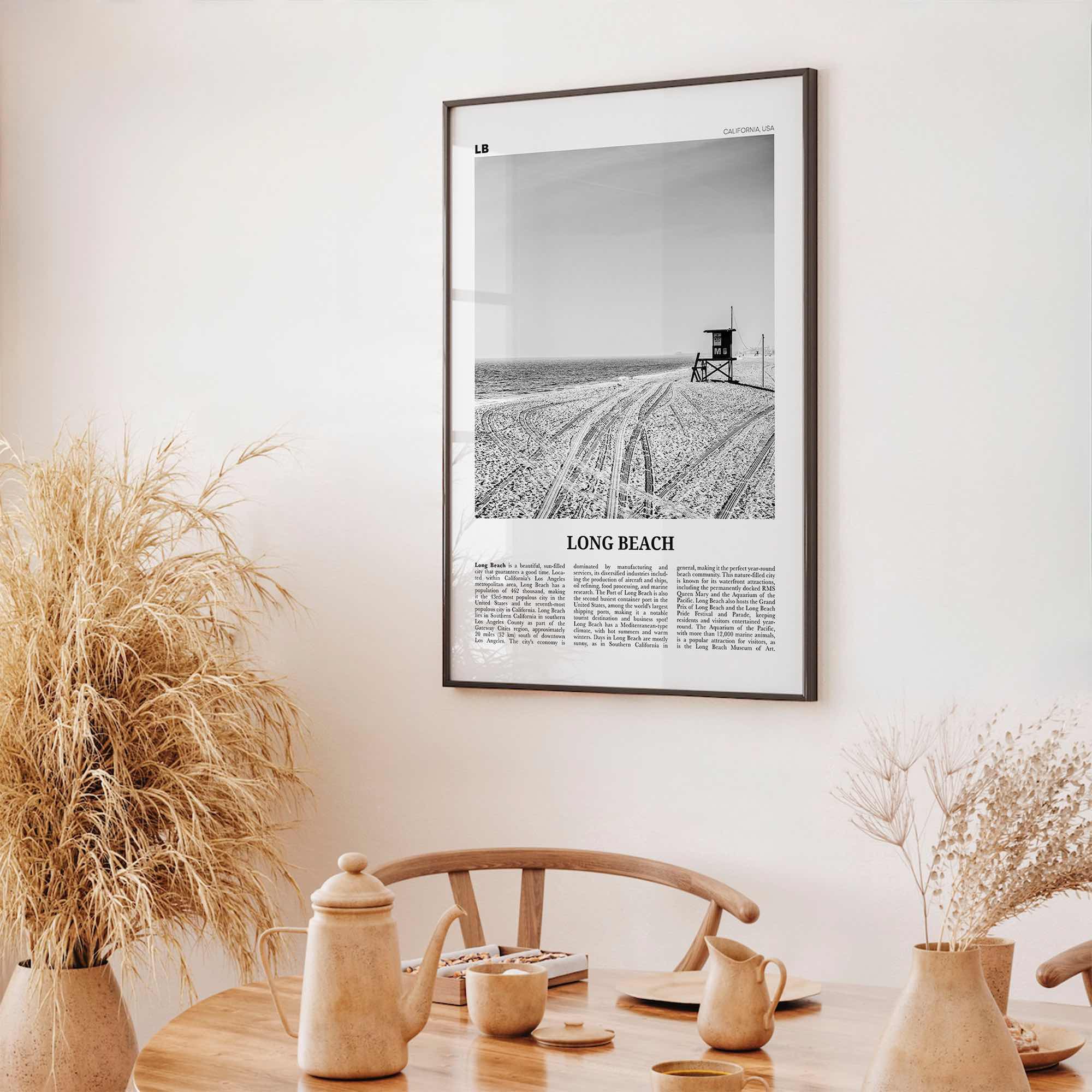 Long Beach Print Black and White No 1, Long Beach Wall Art, Long Beach Poster, Long Beach Photo, USA, United States, North America
