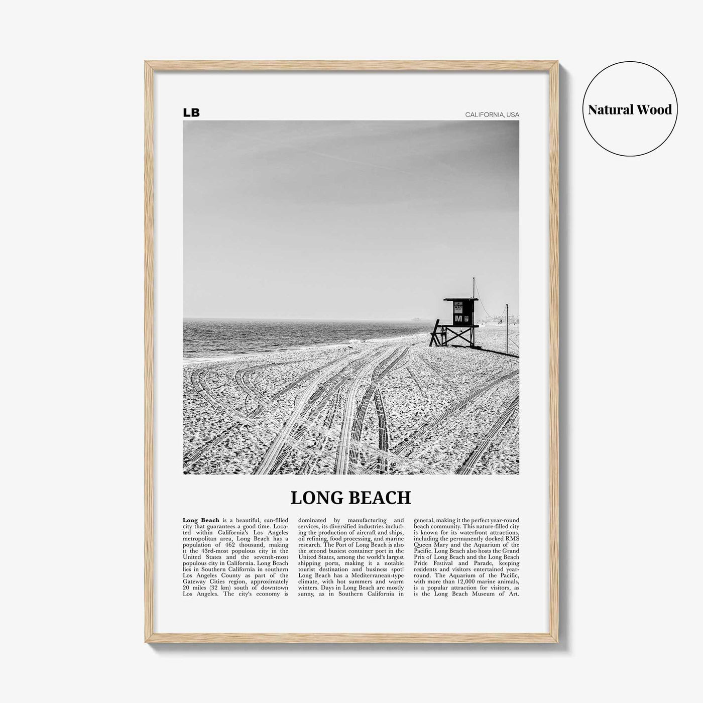 Long Beach Print Black and White No 1, Long Beach Wall Art, Long Beach Poster, Long Beach Photo, USA, United States, North America