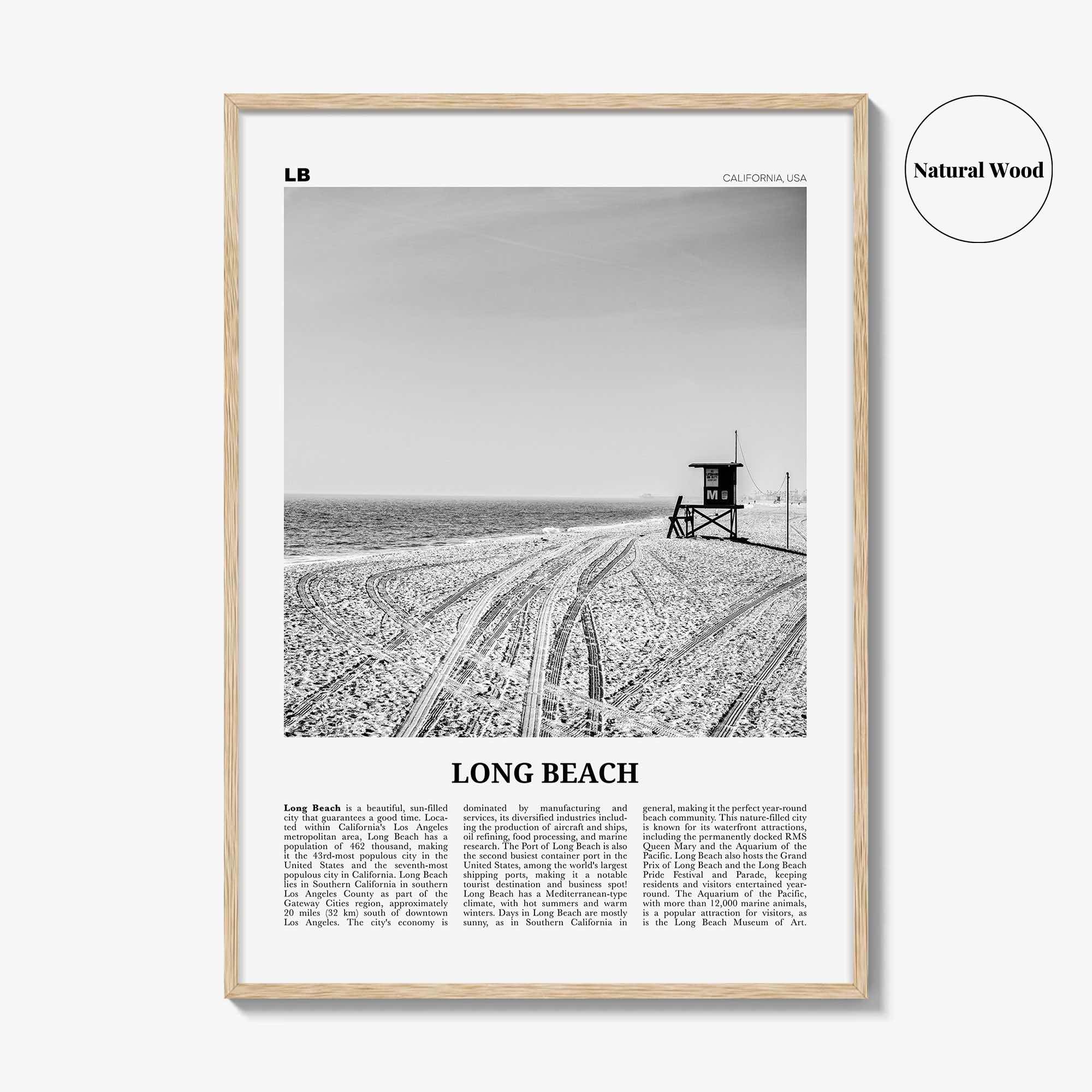 Long Beach Print Black and White No 1, Long Beach Wall Art, Long Beach Poster, Long Beach Photo, USA, United States, North America