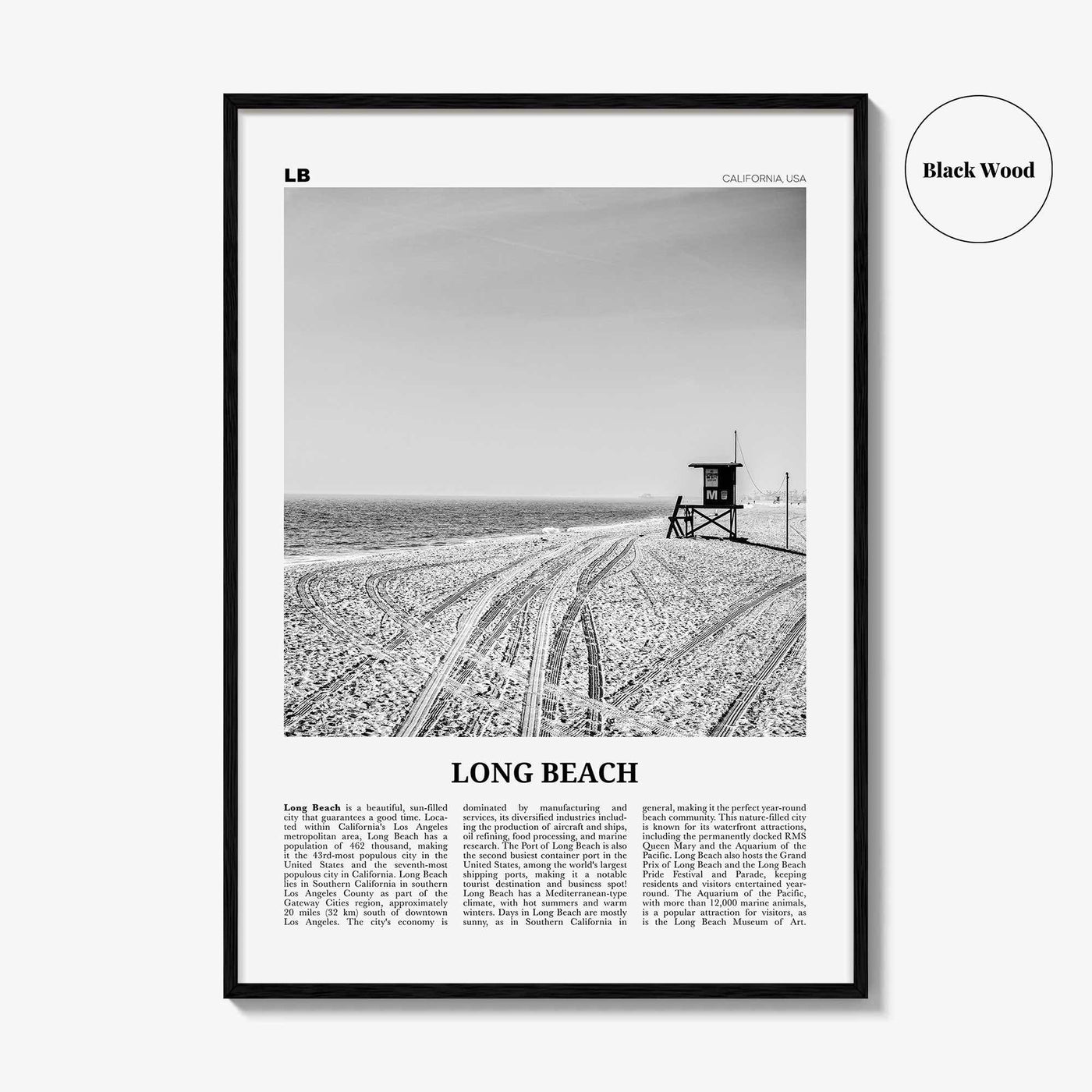 Long Beach Print Black and White No 1, Long Beach Wall Art, Long Beach Poster, Long Beach Photo, USA, United States, North America