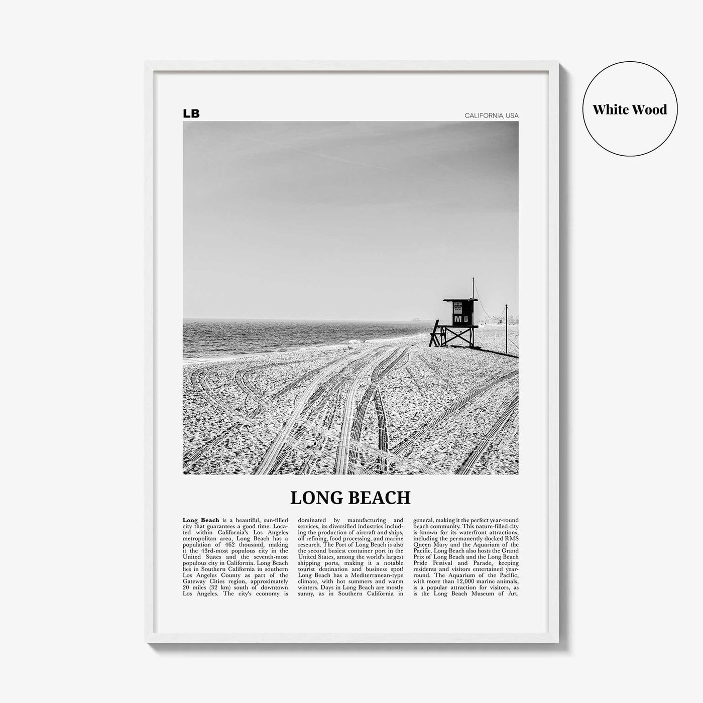 Long Beach Print Black and White No 1, Long Beach Wall Art, Long Beach Poster, Long Beach Photo, USA, United States, North America