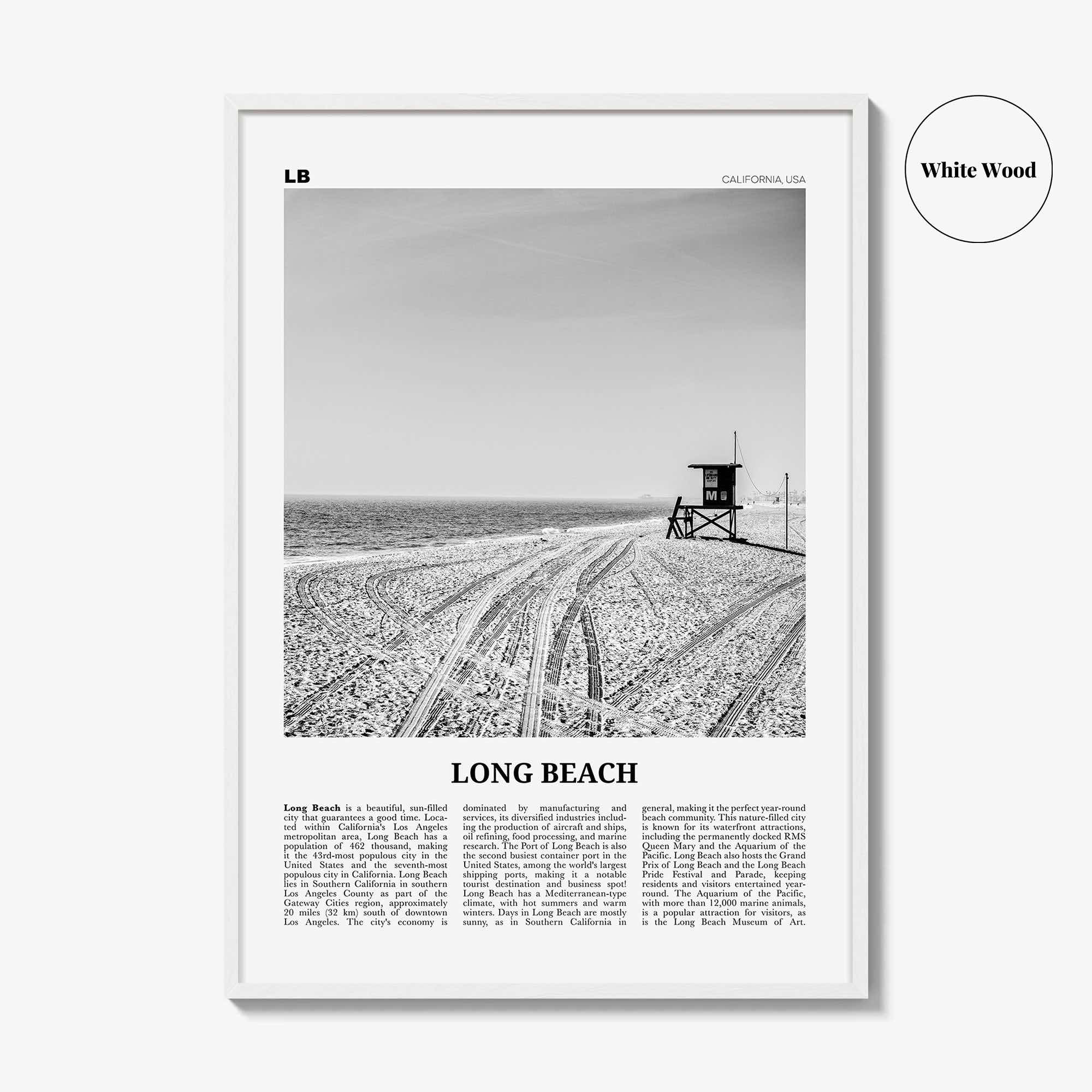 Long Beach Print Black and White No 1, Long Beach Wall Art, Long Beach Poster, Long Beach Photo, USA, United States, North America