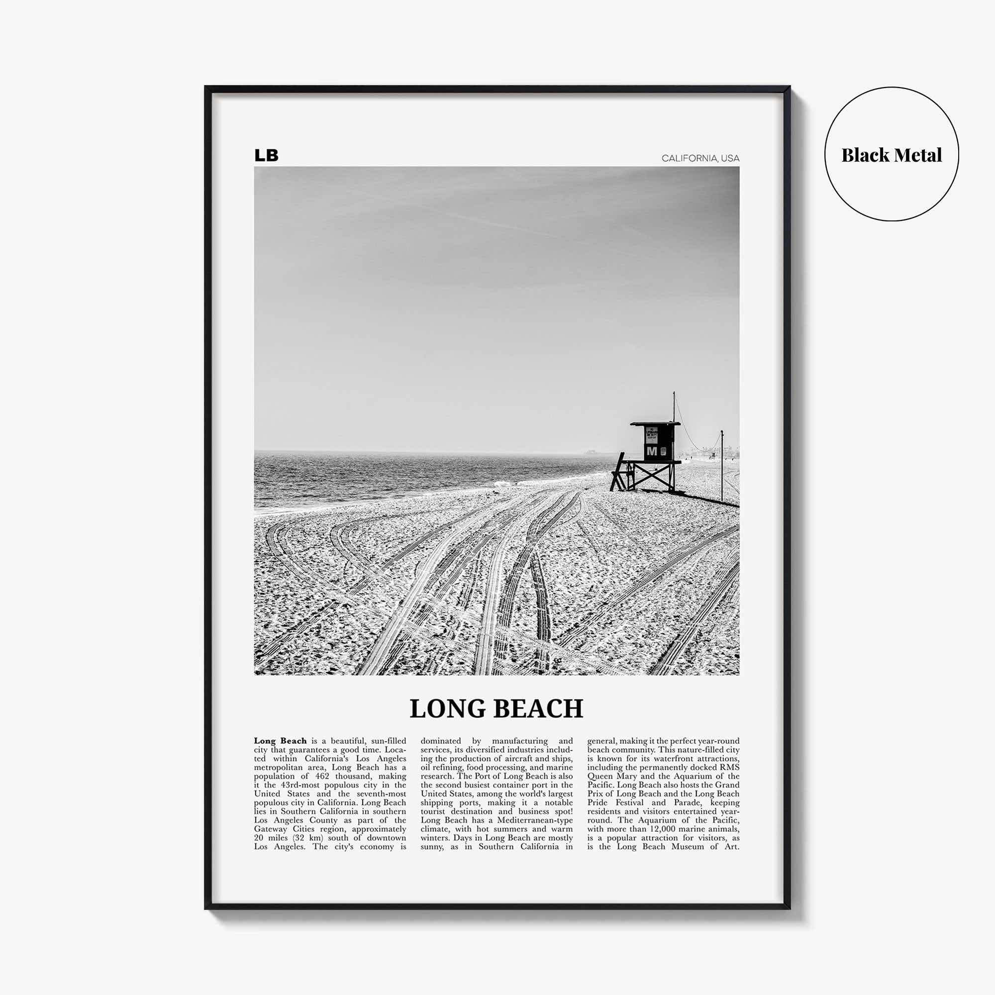 Long Beach Print Black and White No 1, Long Beach Wall Art, Long Beach Poster, Long Beach Photo, USA, United States, North America