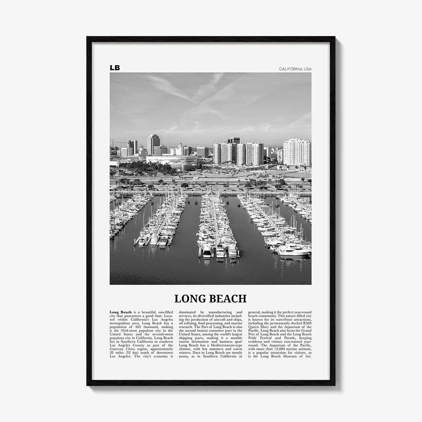 Long Beach Print Black and White No 2, Long Beach Wall Art, Long Beach Poster, Long Beach Photo, USA, United States, North America