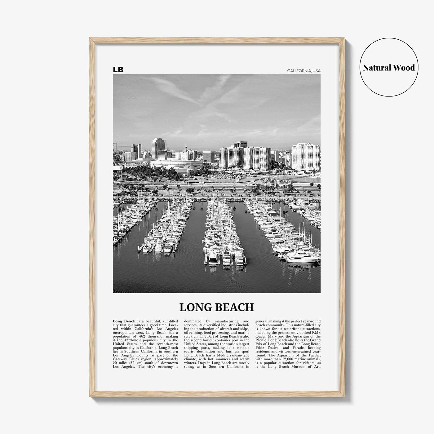Long Beach Print Black and White No 2, Long Beach Wall Art, Long Beach Poster, Long Beach Photo, USA, United States, North America