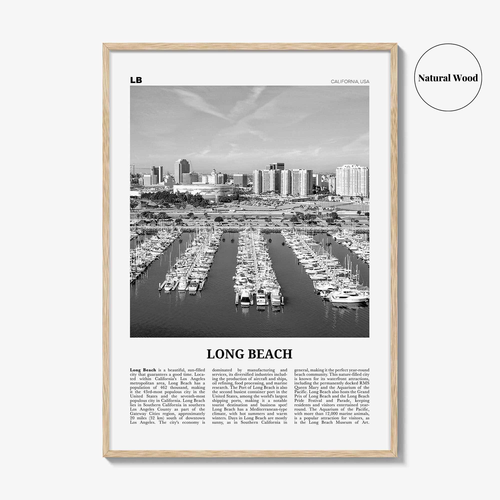 Long Beach Print Black and White No 2, Long Beach Wall Art, Long Beach Poster, Long Beach Photo, USA, United States, North America