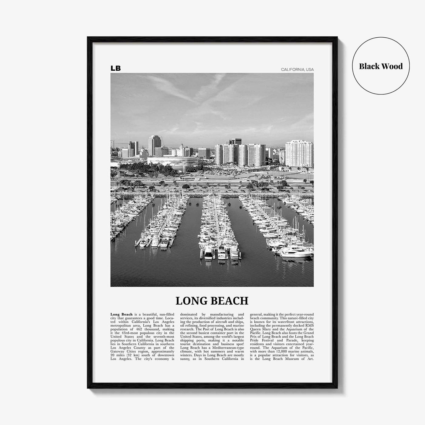Long Beach Print Black and White No 2, Long Beach Wall Art, Long Beach Poster, Long Beach Photo, USA, United States, North America
