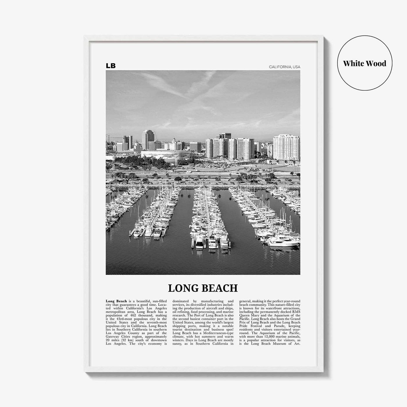 Long Beach Print Black and White No 2, Long Beach Wall Art, Long Beach Poster, Long Beach Photo, USA, United States, North America
