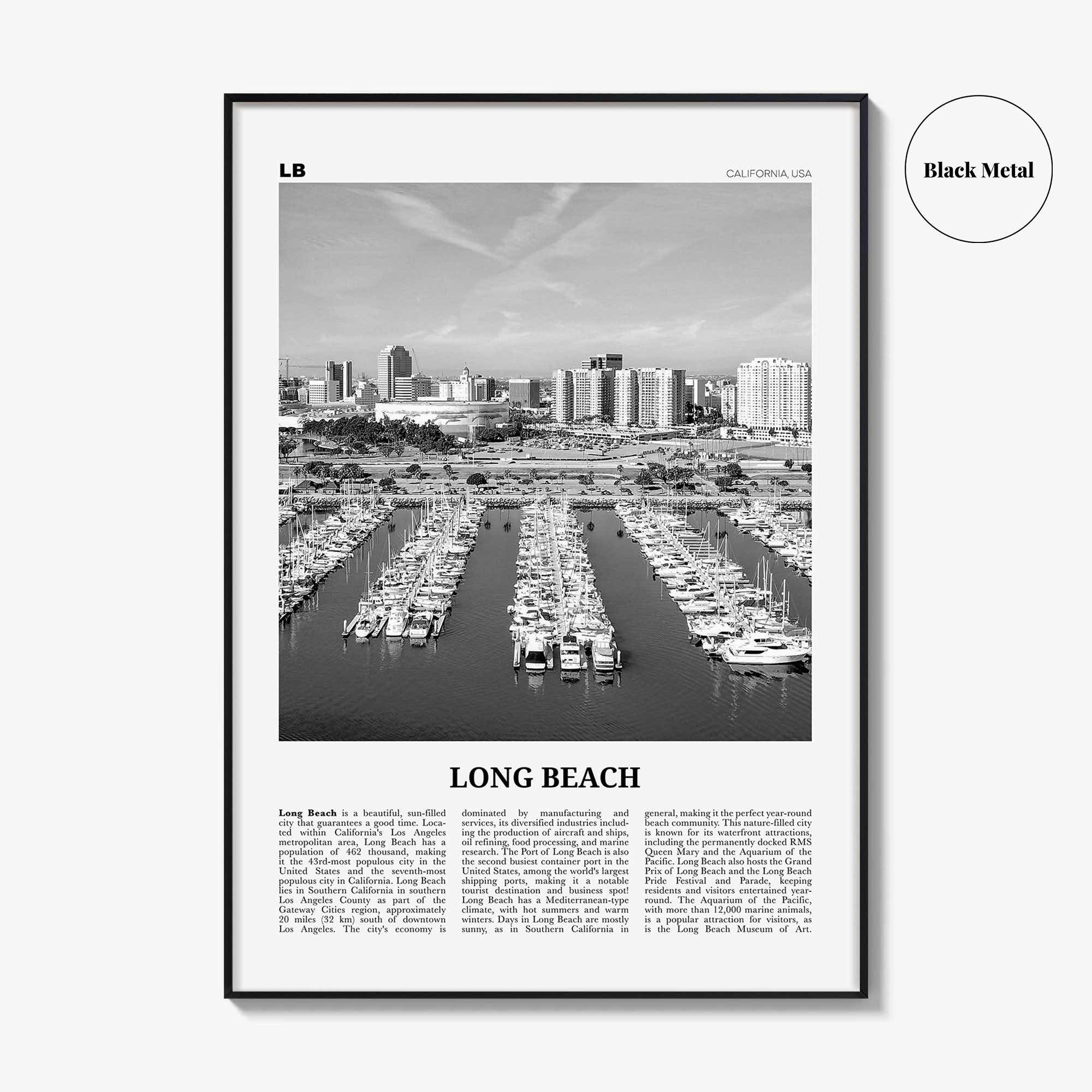 Long Beach Print Black and White No 2, Long Beach Wall Art, Long Beach Poster, Long Beach Photo, USA, United States, North America