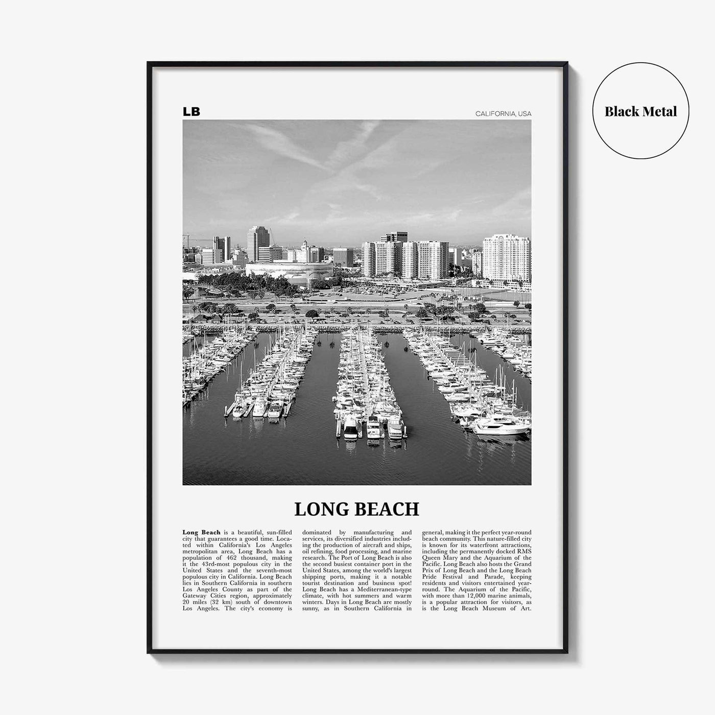 Long Beach Print Black and White No 2, Long Beach Wall Art, Long Beach Poster, Long Beach Photo, USA, United States, North America